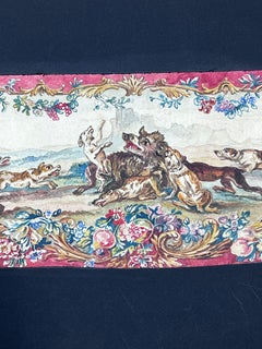 Exuberant Hunting Scene with Dogs in Motion Ornate Rococo Floral Scrollwork
