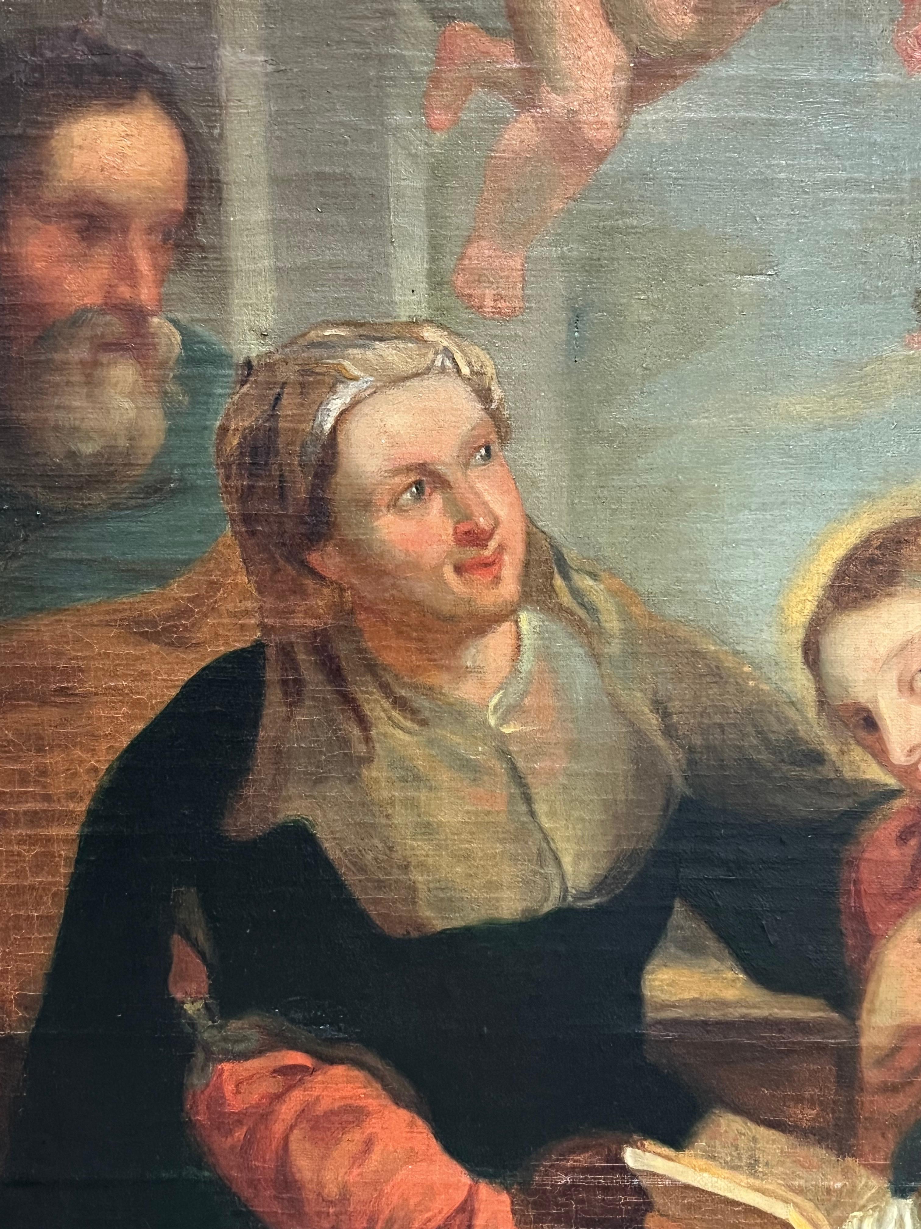 Family Devotion with Cherubs 18th Century Old Master Oil Painting after Rubens For Sale 3
