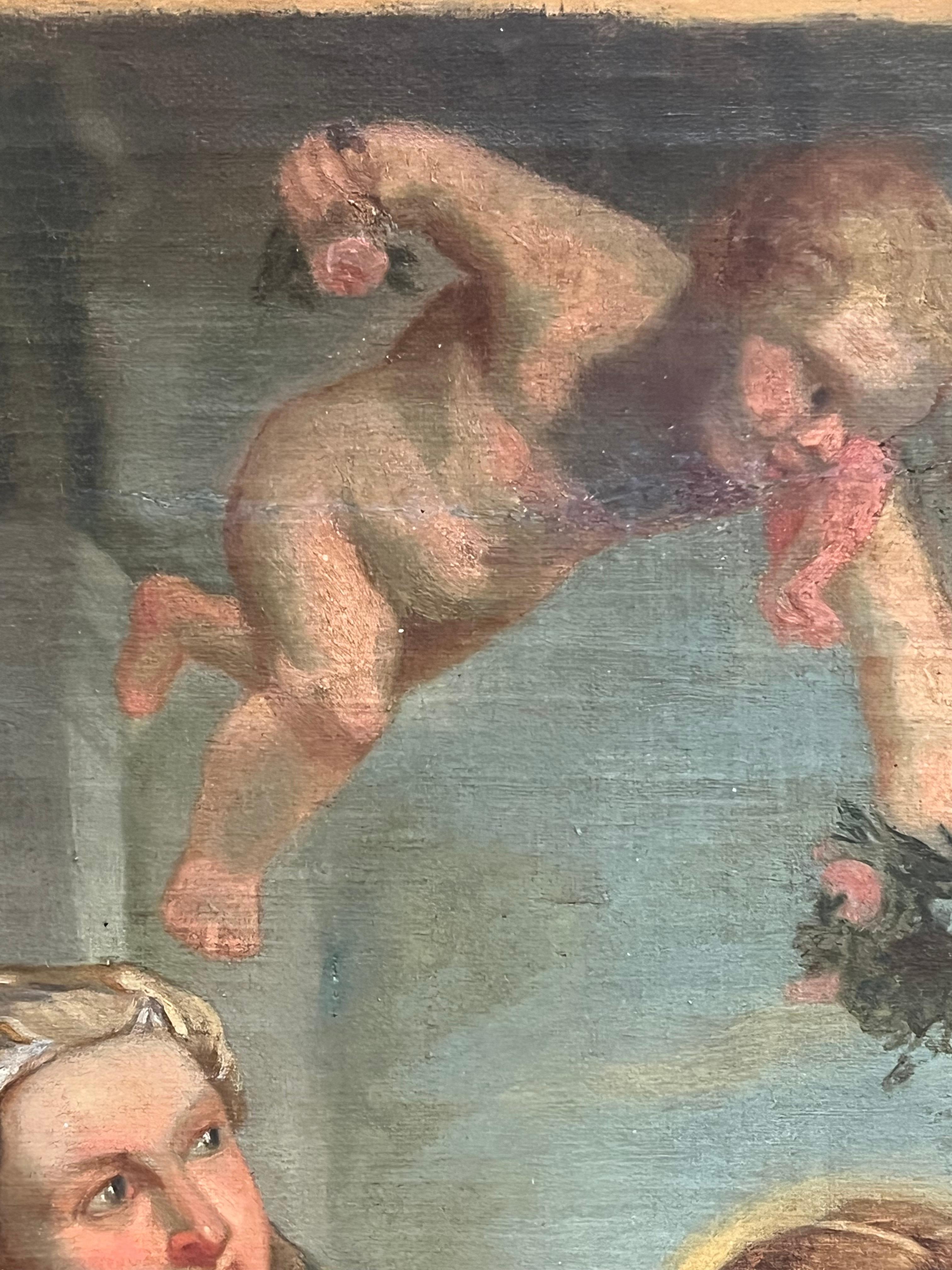 Family Devotion with Cherubs 18th Century Old Master Oil Painting after Rubens For Sale 6