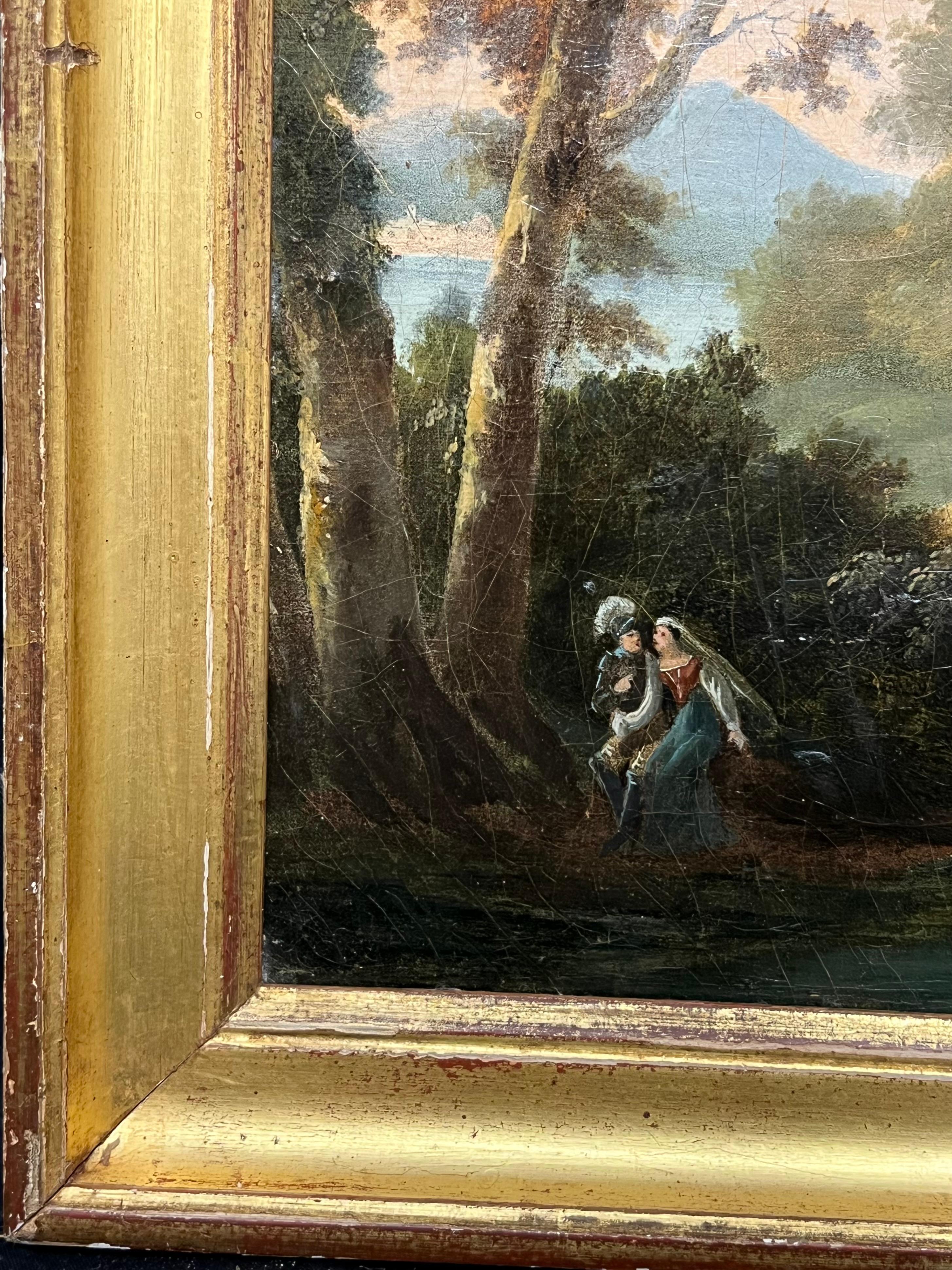 Olio francese del 1800  Figure di rovine monastiche Ruscello Paesaggio bucolico in vendita 5