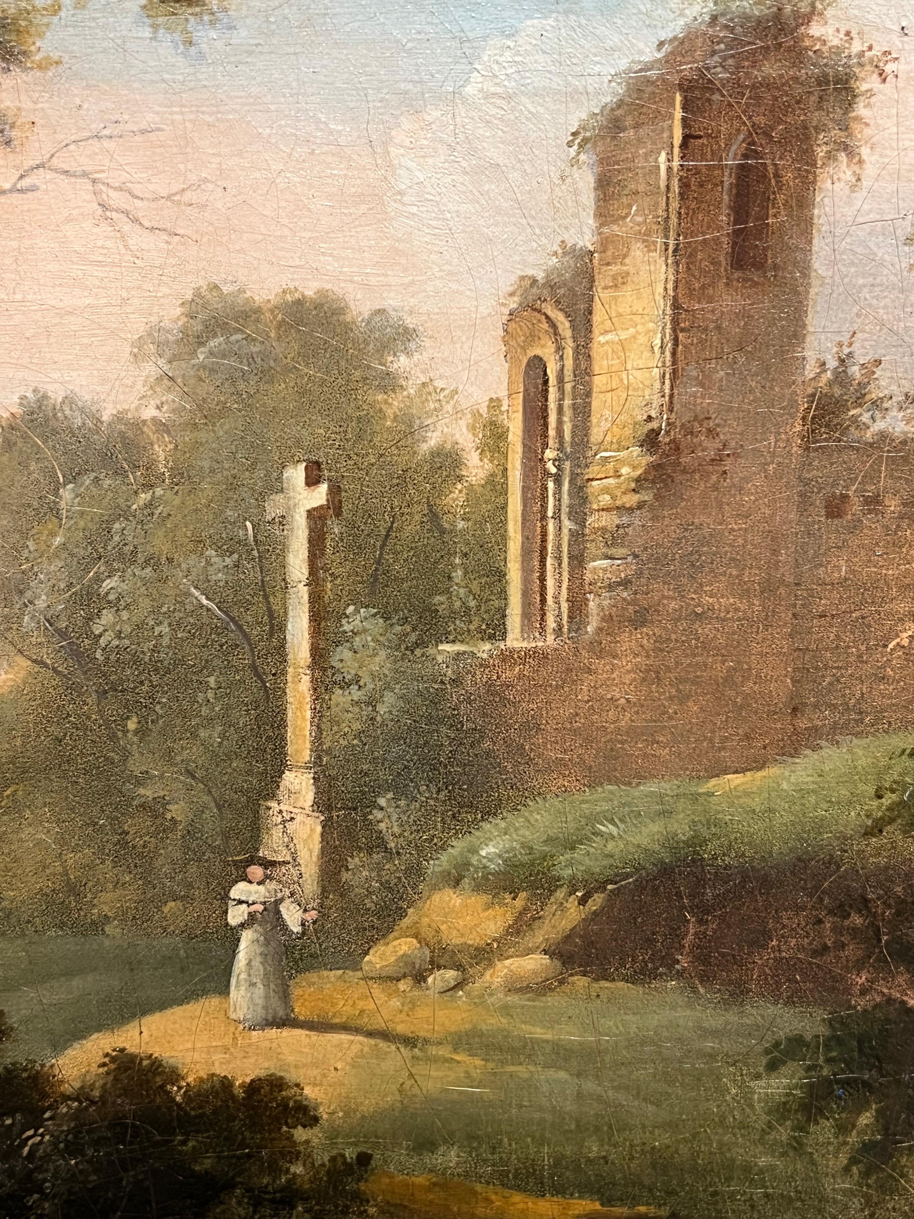 Rovine monastiche vicino a un ruscello
Scuola francese, inizio 1800
olio su tela, incorniciato
Incorniciato 15 x 19 pollici
Tela: 12,5 x 16 pollici
Provenienza: collezione privata, Francia
Condit: ottime condizioni, con vecchie aree di restauro.