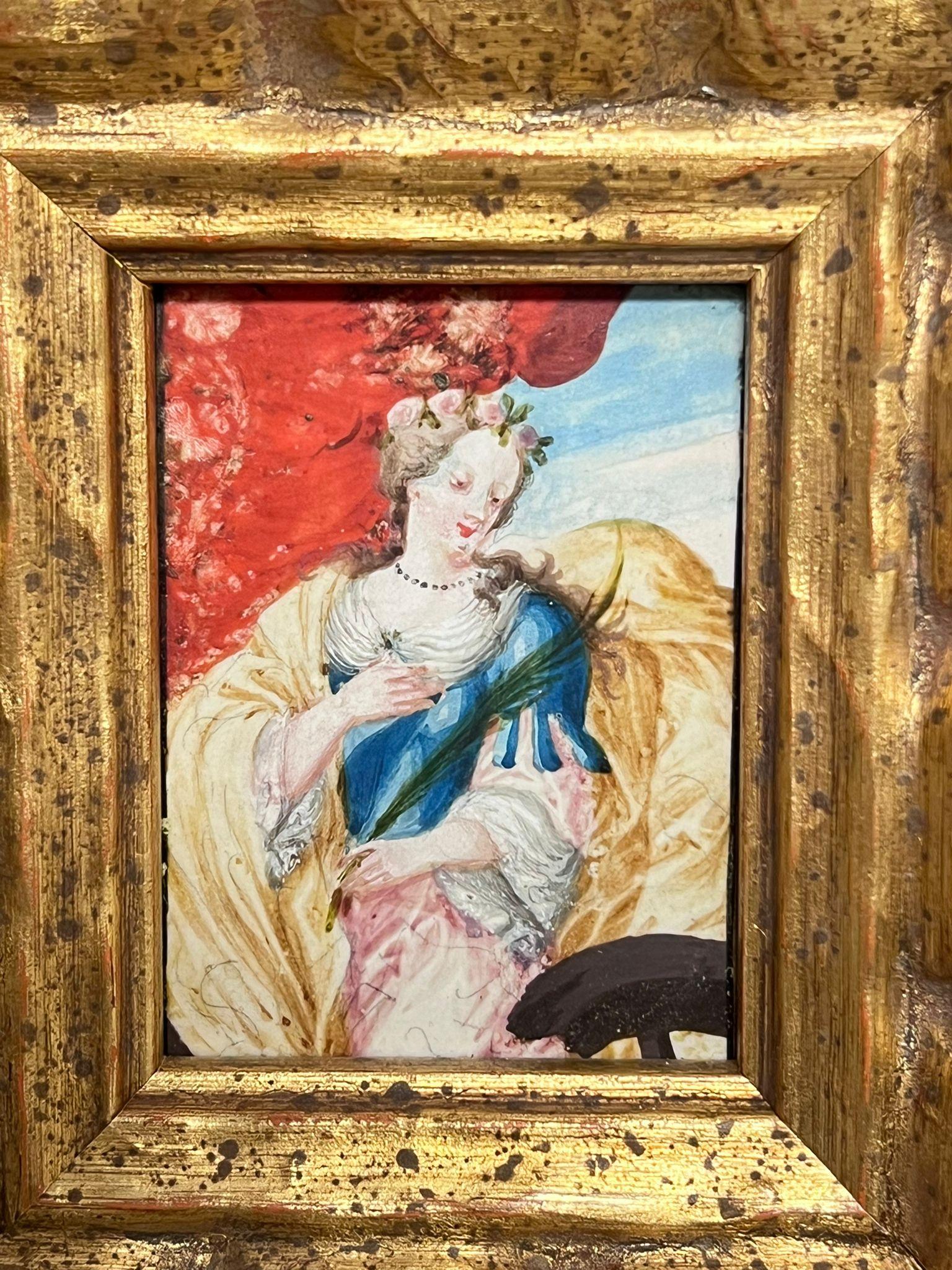Raffinato dipinto in miniatura francese del XVIII secolo Ritratto femminile classico - Painting di French School