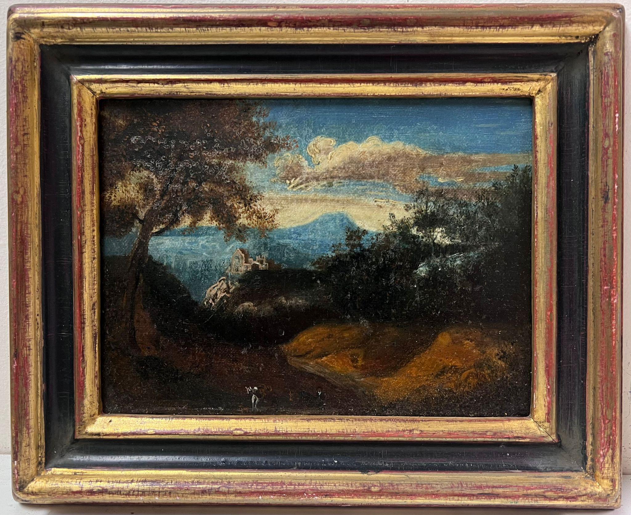 Belle peinture à l'huile du 18ème siècle French Old Master Figure dans un paysage d'Arcadie - Painting de French School