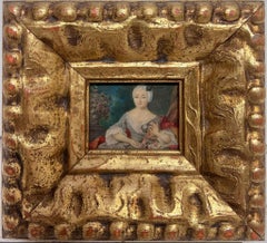 Ritratto in miniatura del 18° secolo francese di una signora rococò con cornice di pregio