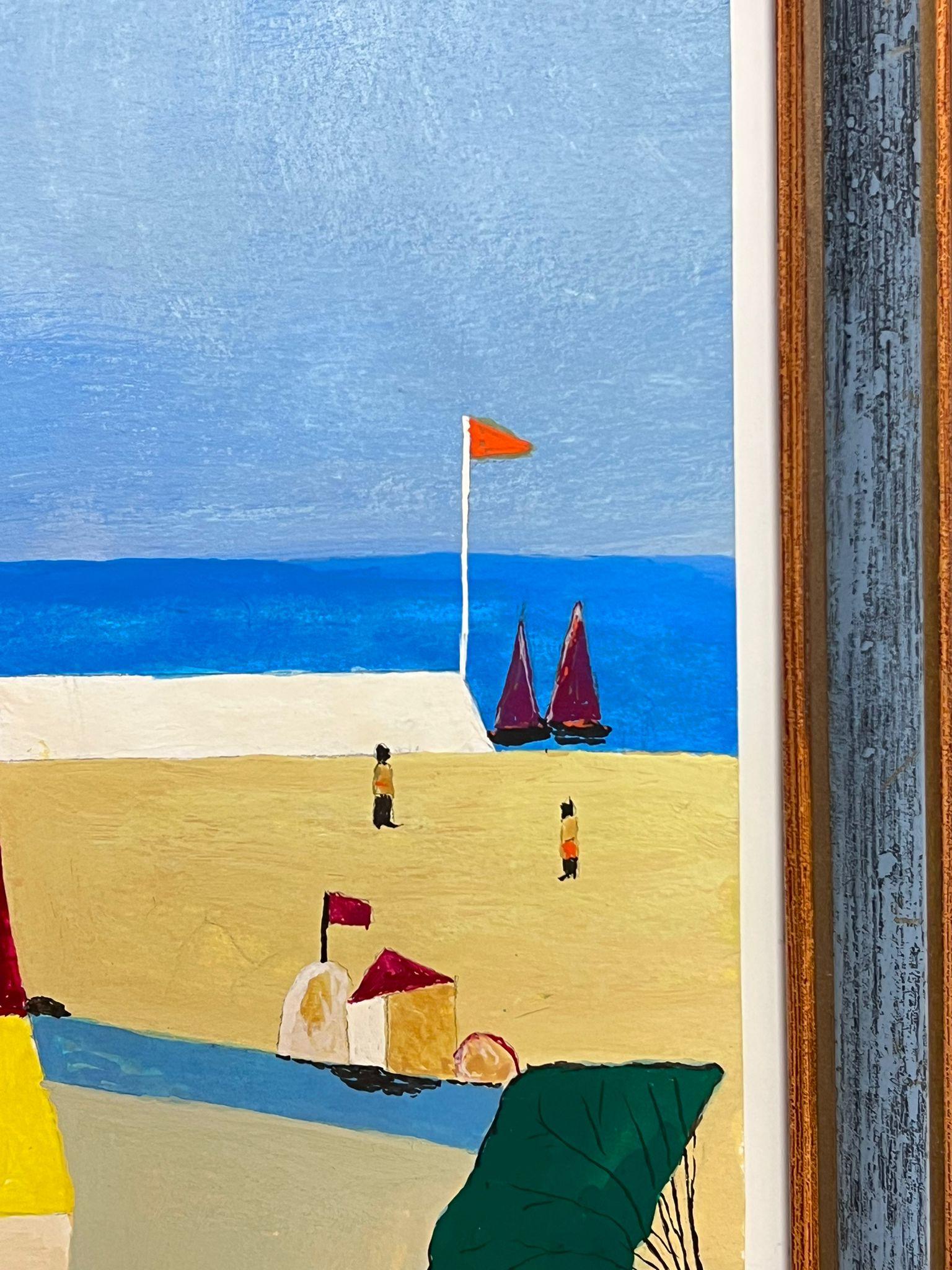 Pittura cubista francese firmata Scena di spiaggia Case 3