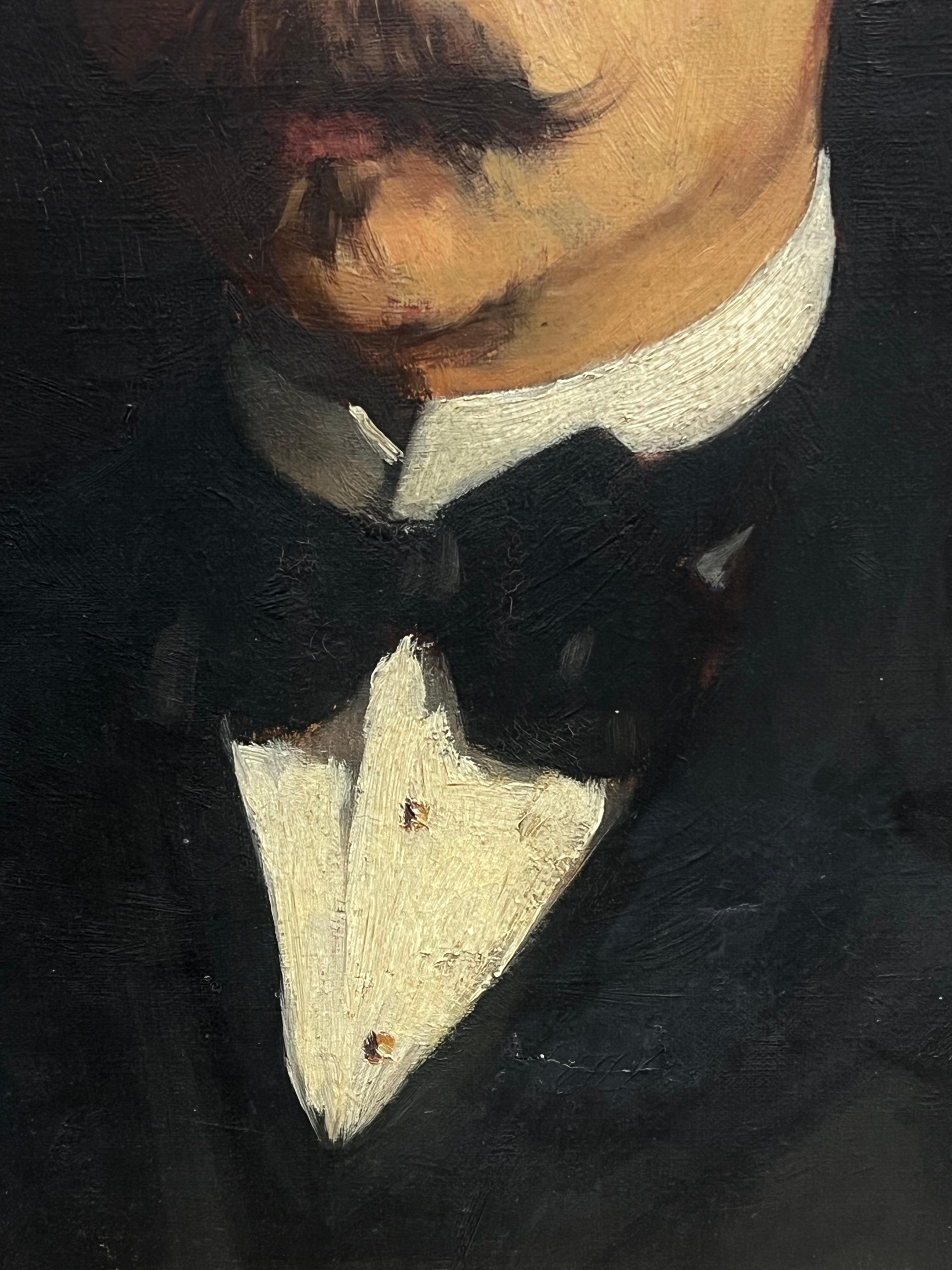 Classical Portrait Oil Painting
signed oil on canvas, framed
French artist, indistinctly signed
dated 1900
Framed: 28 x 24 inches
Canvas: 22 x 18 inches
Provenance: private collection, France
Condition: very good condition 

Description:
This