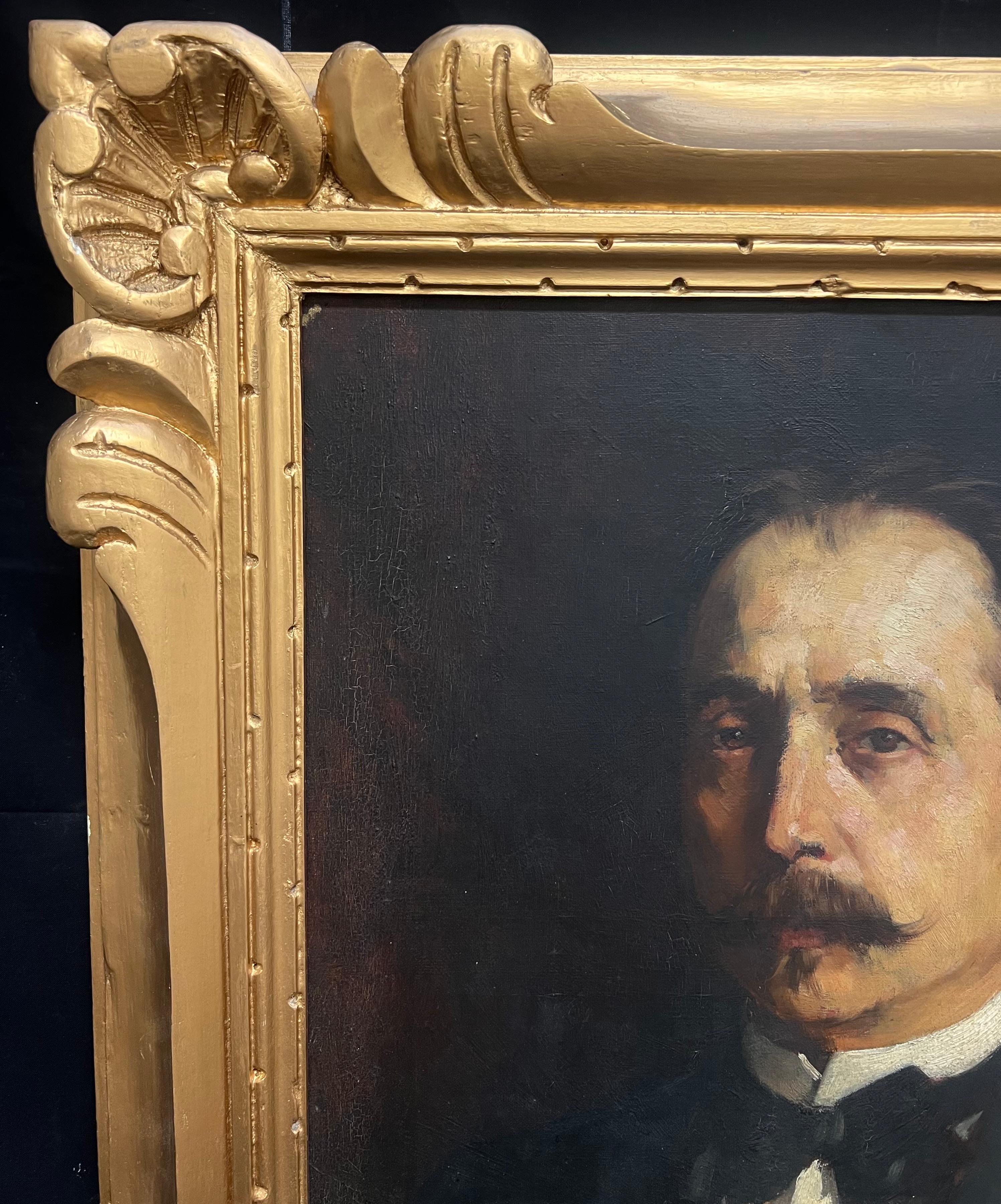 French Distinguished Gentleman in Formal Attire Classical Portrait Oil Painting For Sale 2