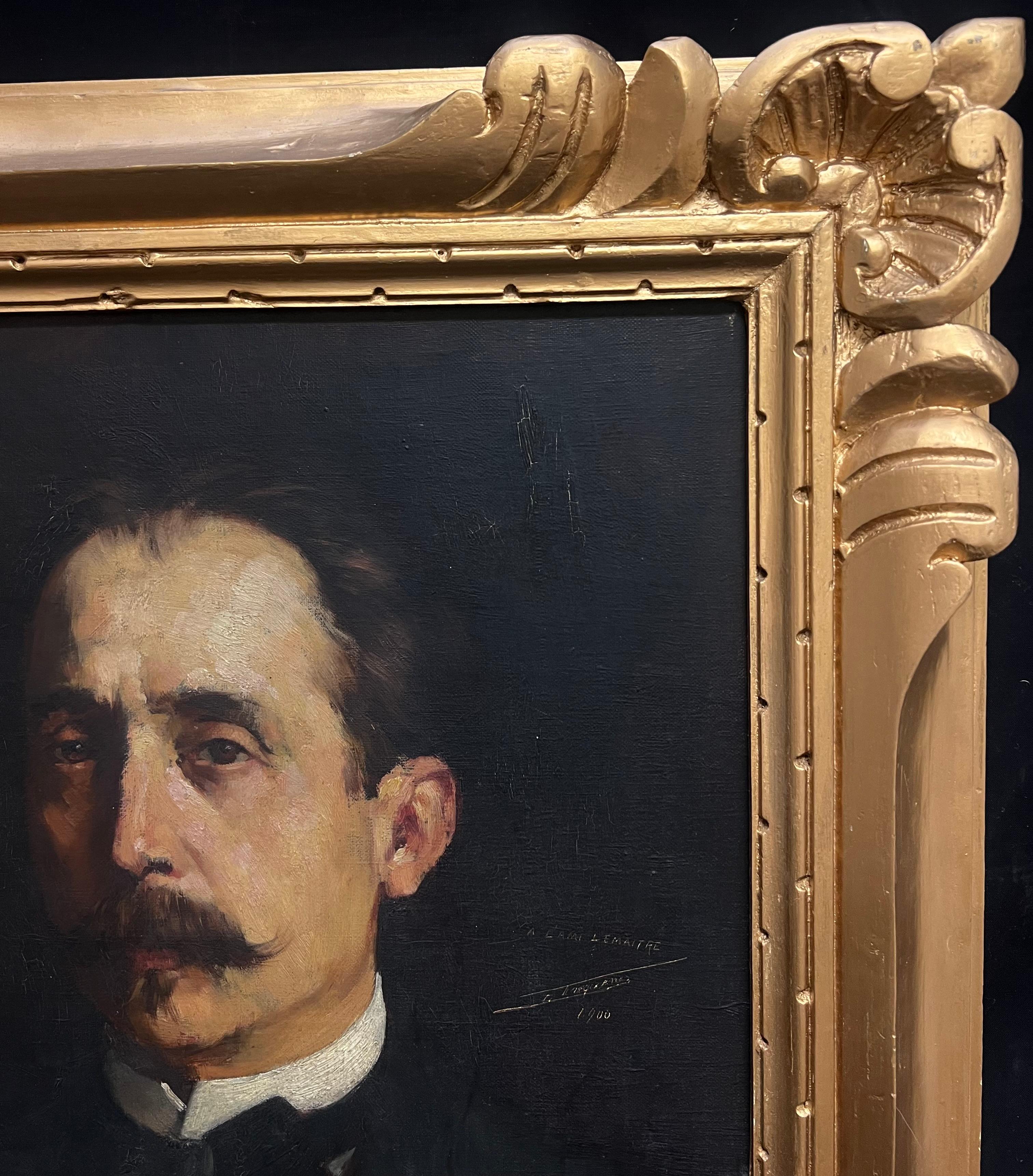 French Distinguished Gentleman in Formal Attire Classical Portrait Oil Painting For Sale 3