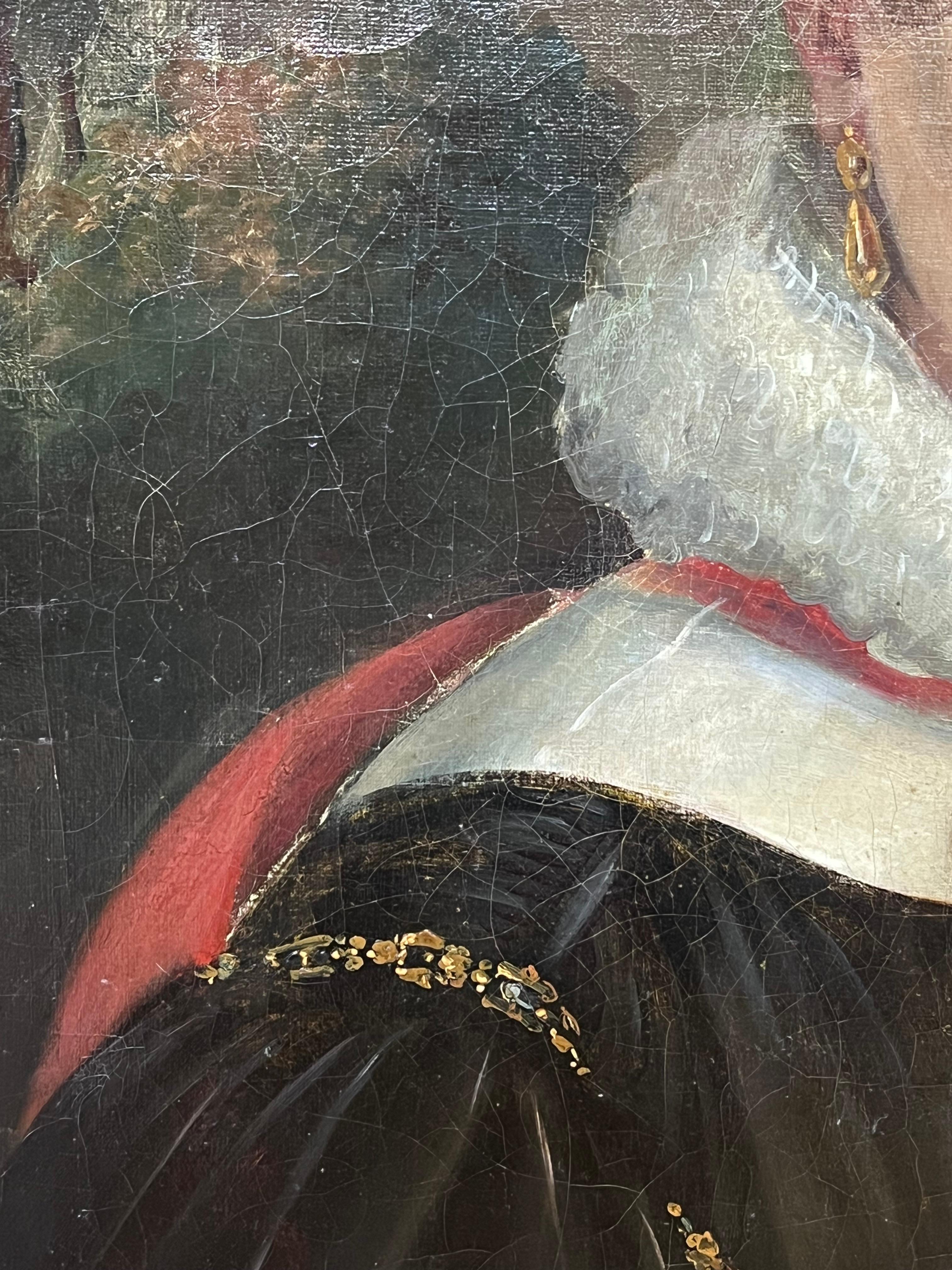 Periodo Imperio Francés Retrato de Joven a la Moda Pintura al Óleo Antigua - Painting Escuela francesa de French School