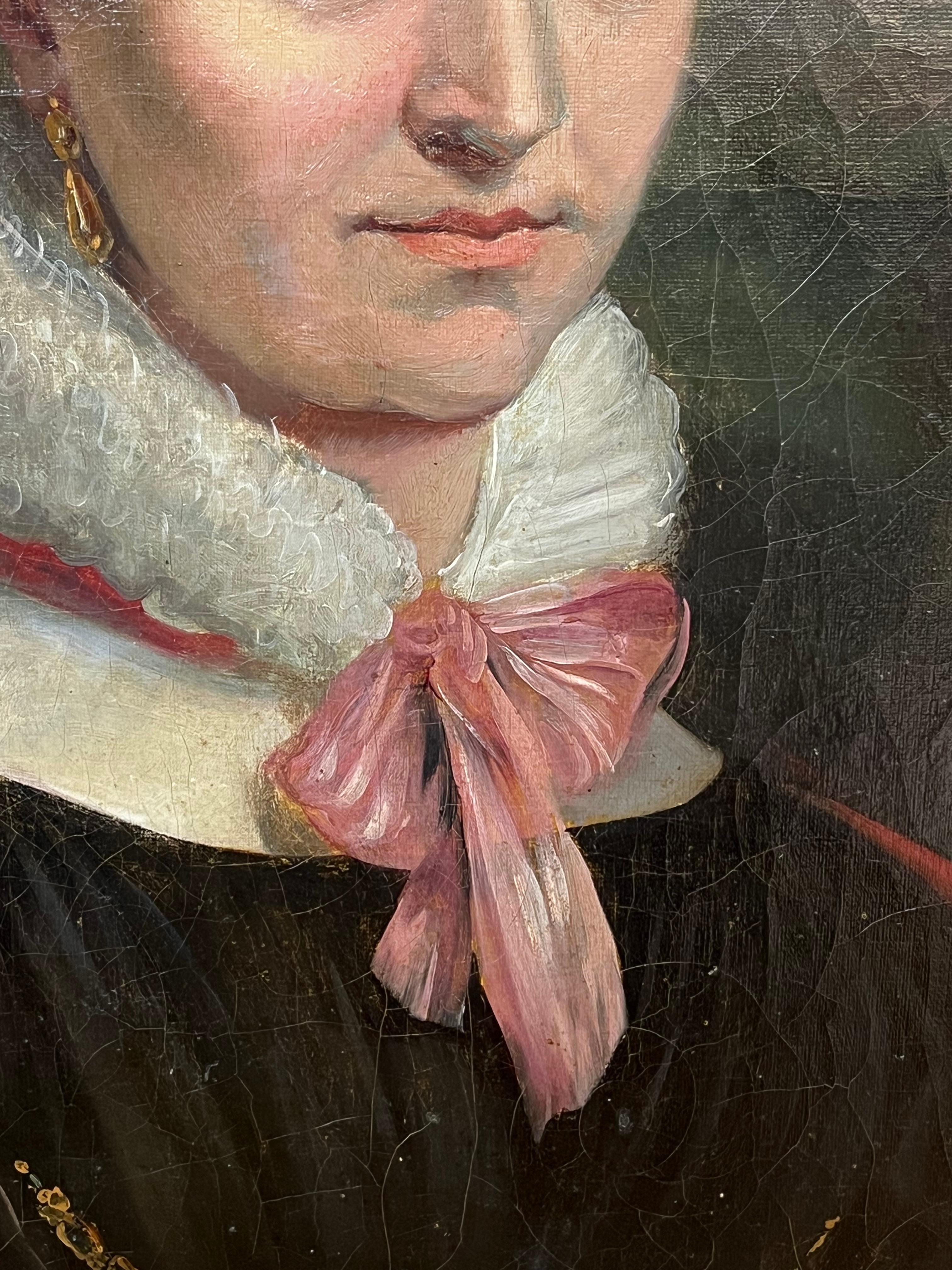 Periodo Imperio Francés Retrato de Joven a la Moda Pintura al Óleo Antigua - Portrait Painting Negro de French School