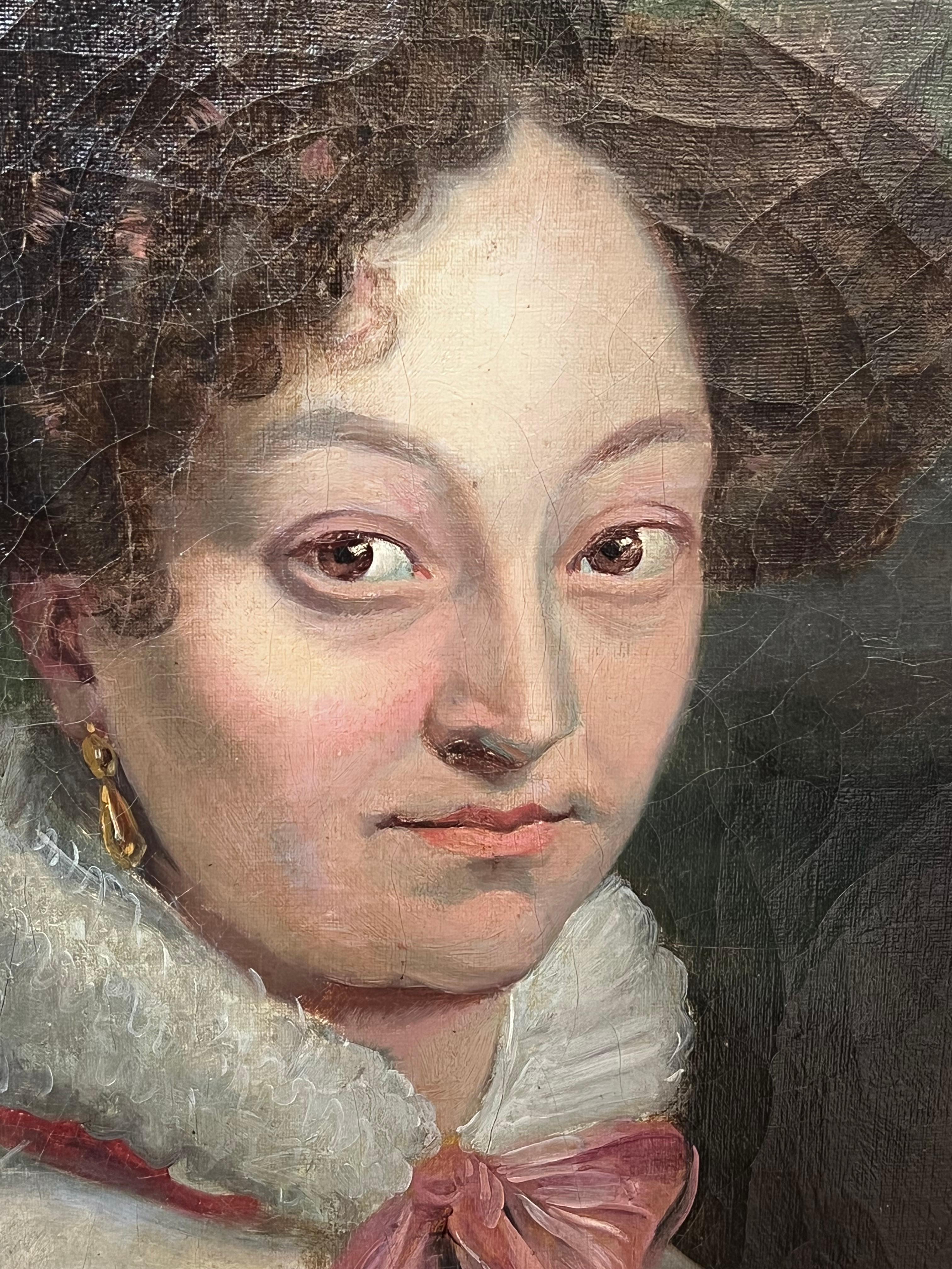 Periodo Imperio Francés Retrato de Joven a la Moda Pintura al Óleo Antigua en venta 2