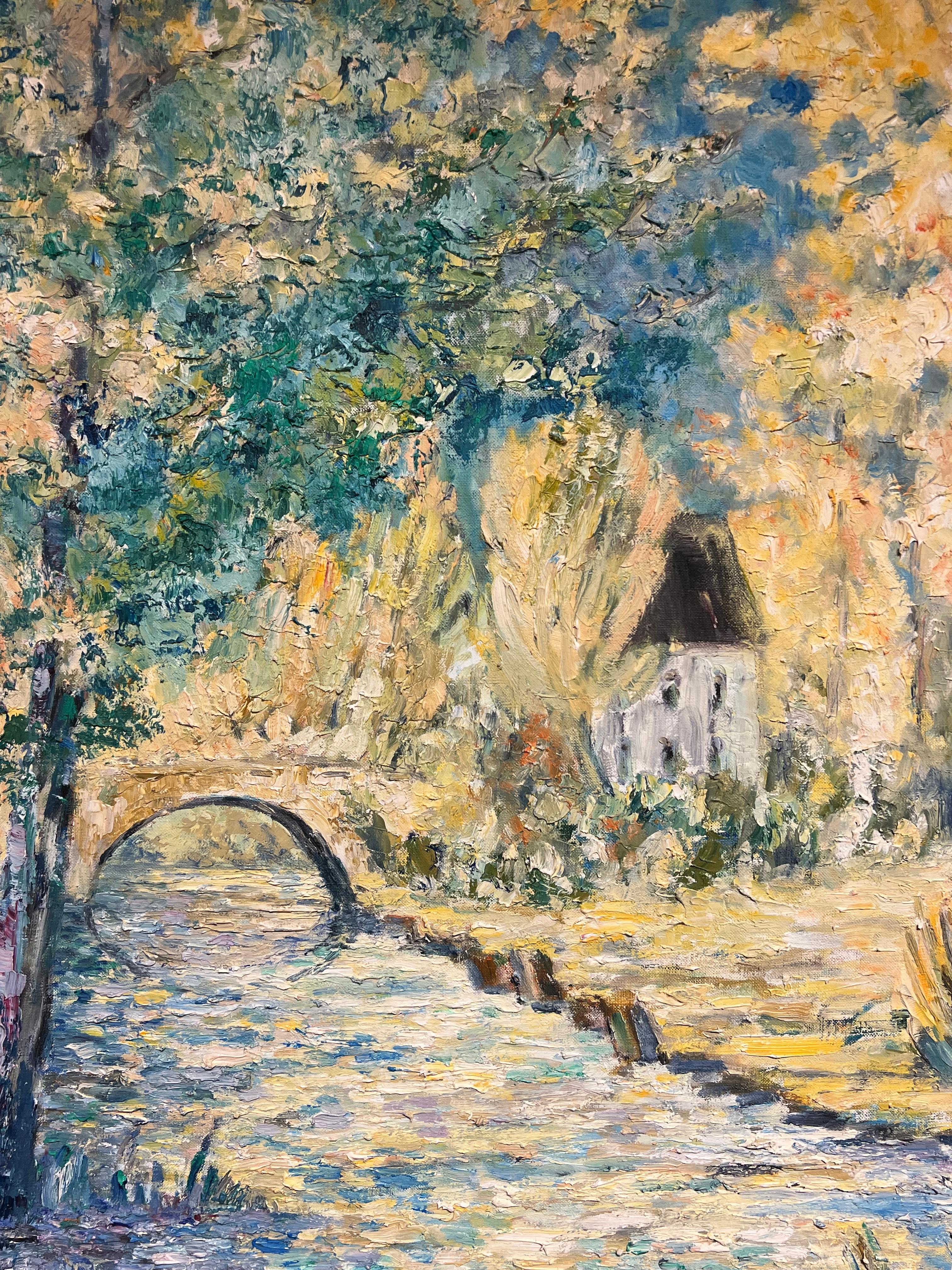Impressionistische Landschaften
Französische Schule, ca. 1970er Jahre
Öl auf Leinwand, ungerahmt
Leinwand : 32 x 25,5 Zoll
Provenienz: Privatsammlung, Paris
Condit: sehr guter Zustand

Beschreibung:
Dieses fesselnde impressionistische Gemälde lädt