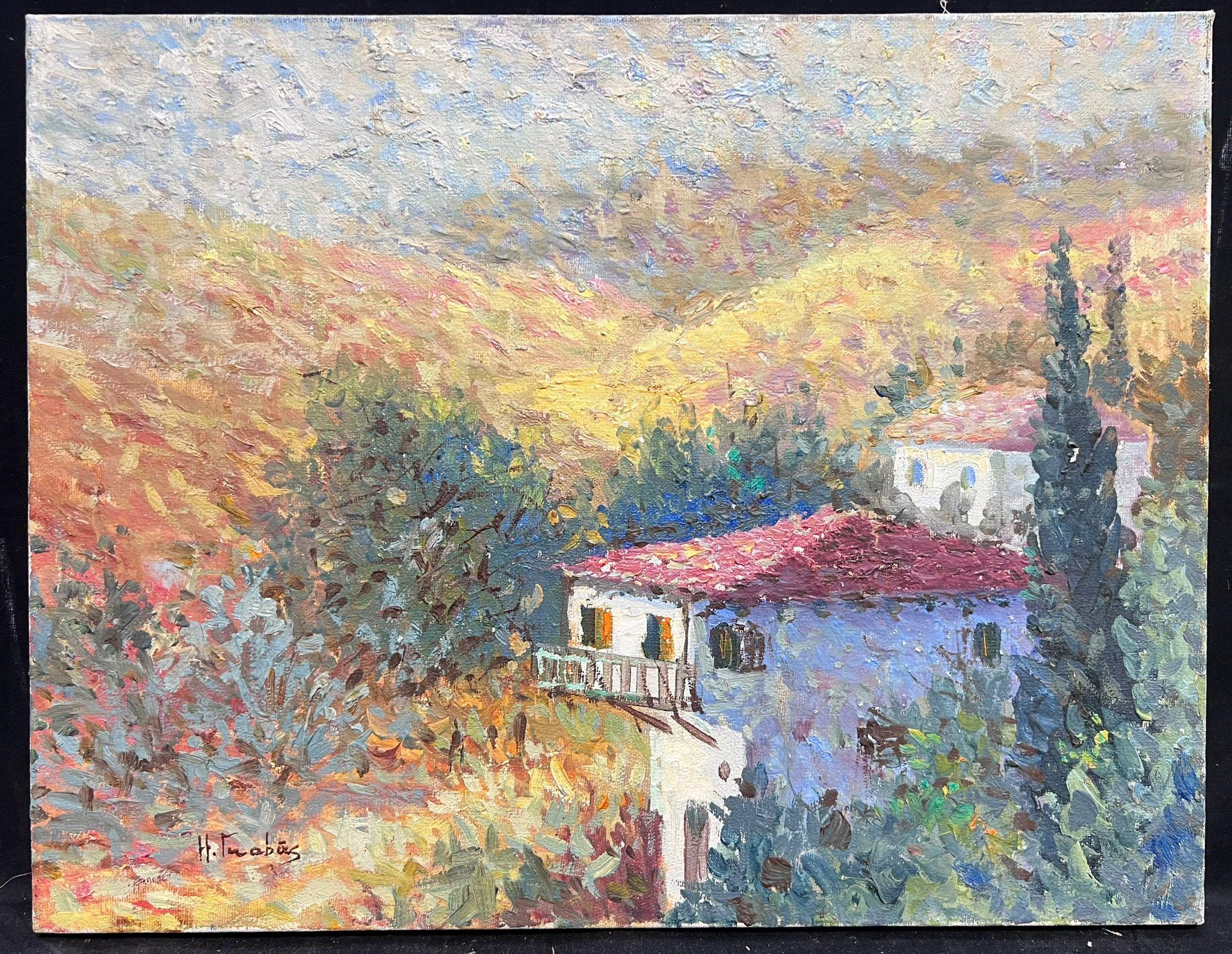 French Impressionist Signed Oil Painting Provencal Landscape with Stone House - Brown Landscape Painting by French School