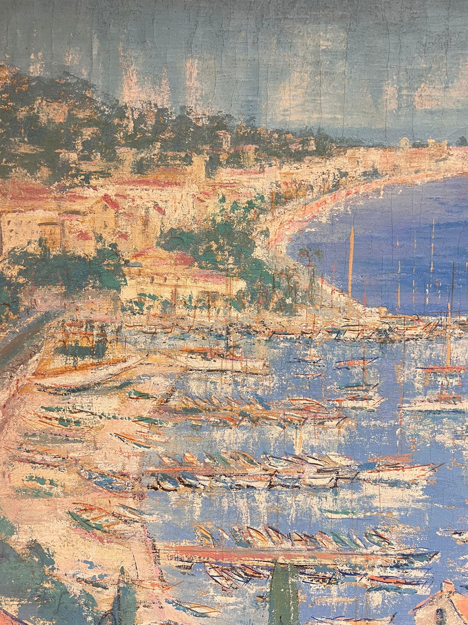 Escena portuaria mediterránea francesa Flotilla de yates Pueblo costero Pintura al óleo - Painting Posimpresionista de French School