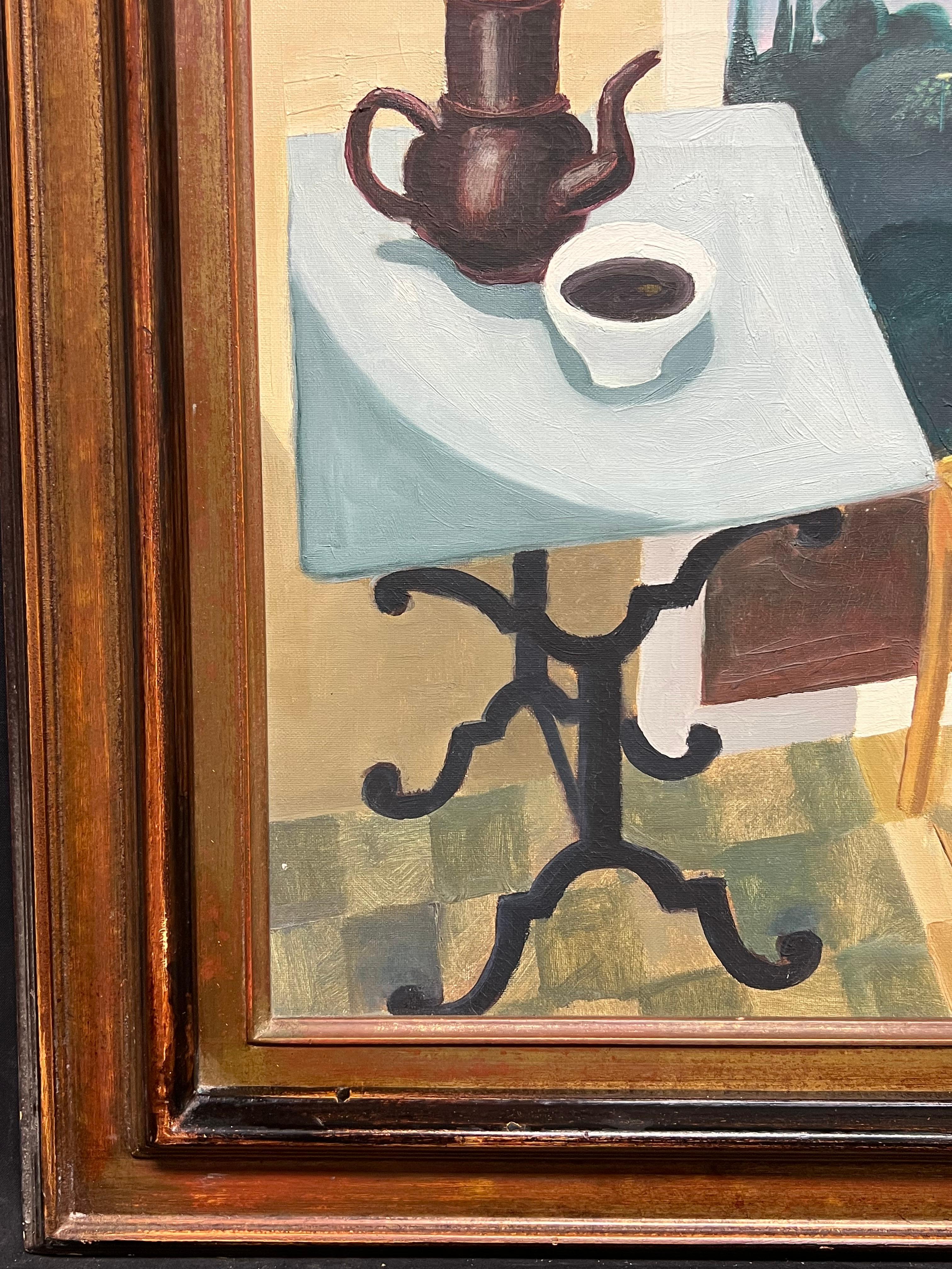French Modernist Oil Coffee Table & Chair in Mediterranean Window Interior View For Sale 2