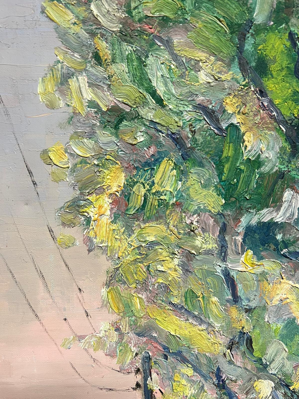 French Post-Impressionist Oil Painting 1975 Avenue of Large Trees Landscape - Beige Landscape Painting by French School