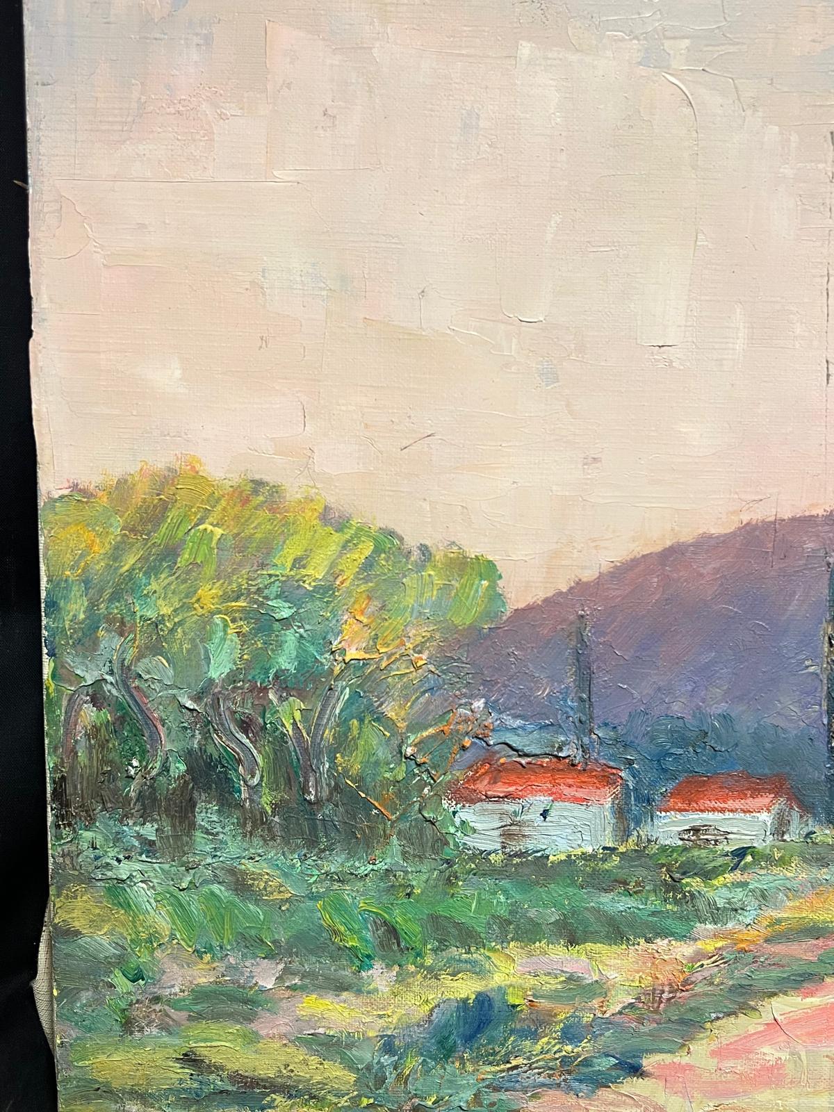 French Post-Impressionist Oil Painting 1975 Avenue of Large Trees Landscape For Sale 2