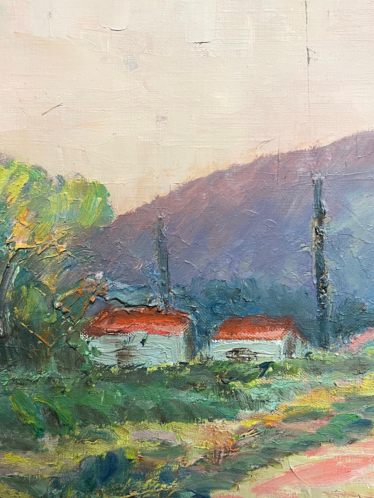 French Post-Impressionist Oil Painting 1975 Avenue of Large Trees Landscape For Sale 5