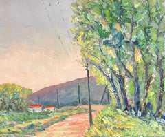 French Post-Impressionist Oil Painting 1975 Avenue of Large Trees Landscape