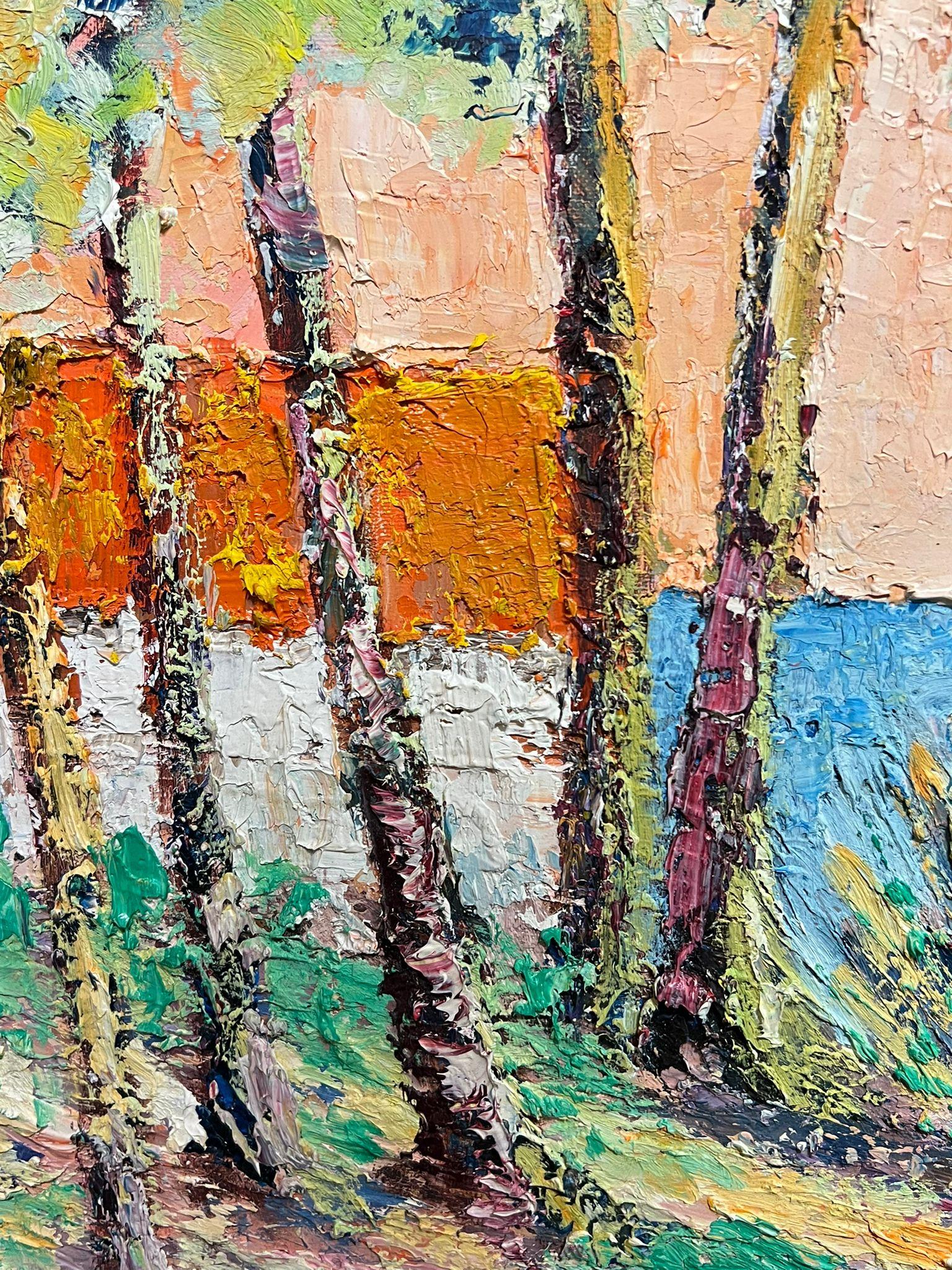 French Post-Impressionist Oil Painting Mid 20th Century Parasol on Beach For Sale 4