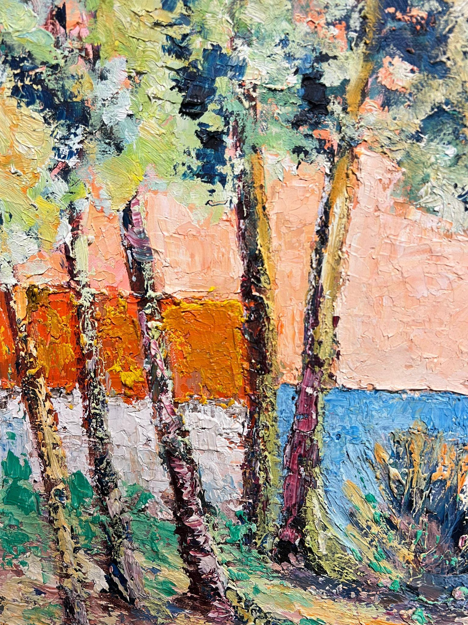 French Post-Impressionist Oil Painting Mid 20th Century Parasol on Beach For Sale 6