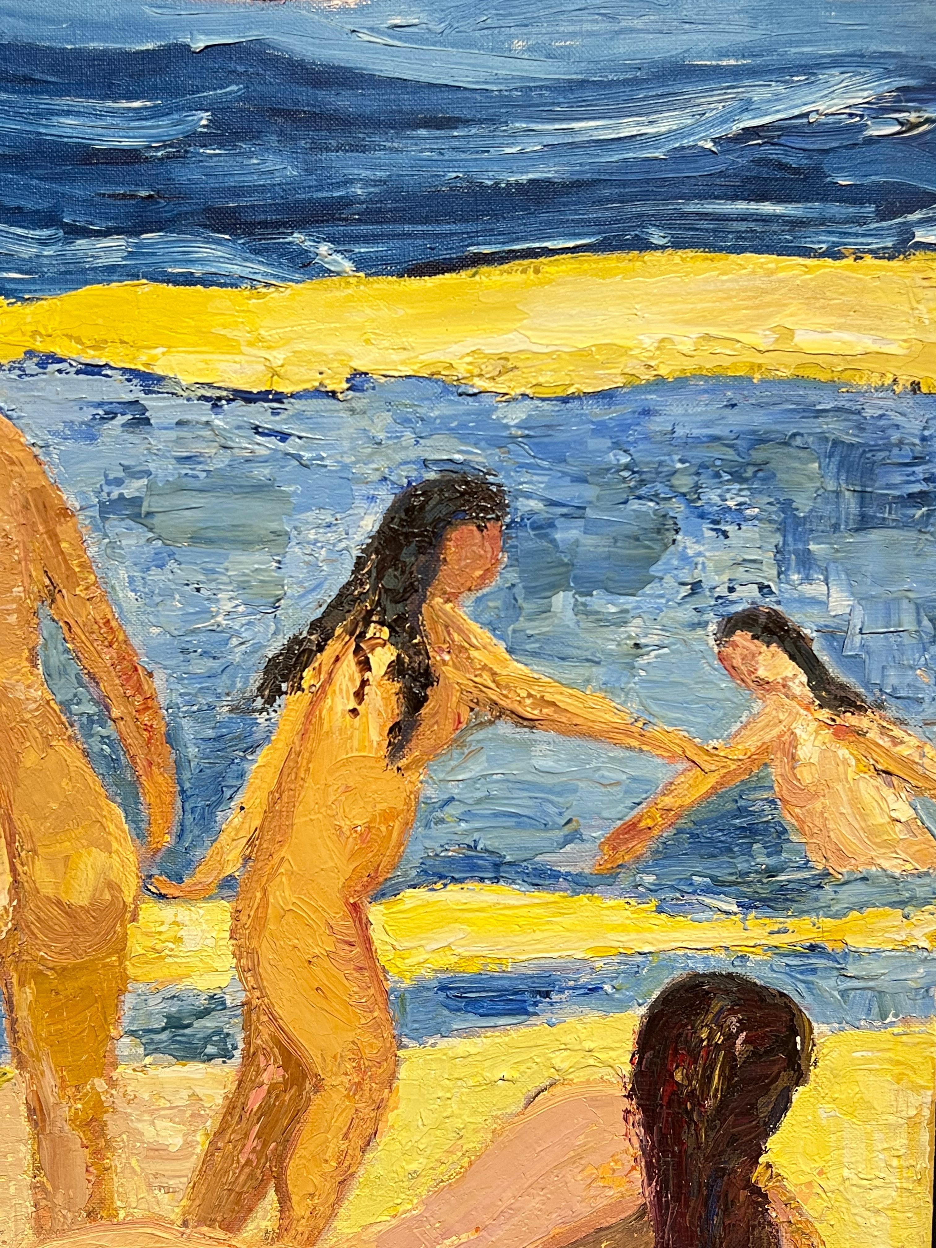 Bagnanti nudi
Scuola francese, 1975 circa
olio su tela, senza cornice
Tela: 25,5 x 21,5 pollici
iscritto al verso
Provenienza: collezione privata, Parigi
Condizioni: ottime condizioni

Descrizione:
Questo vivace dipinto a olio cattura la bellezza