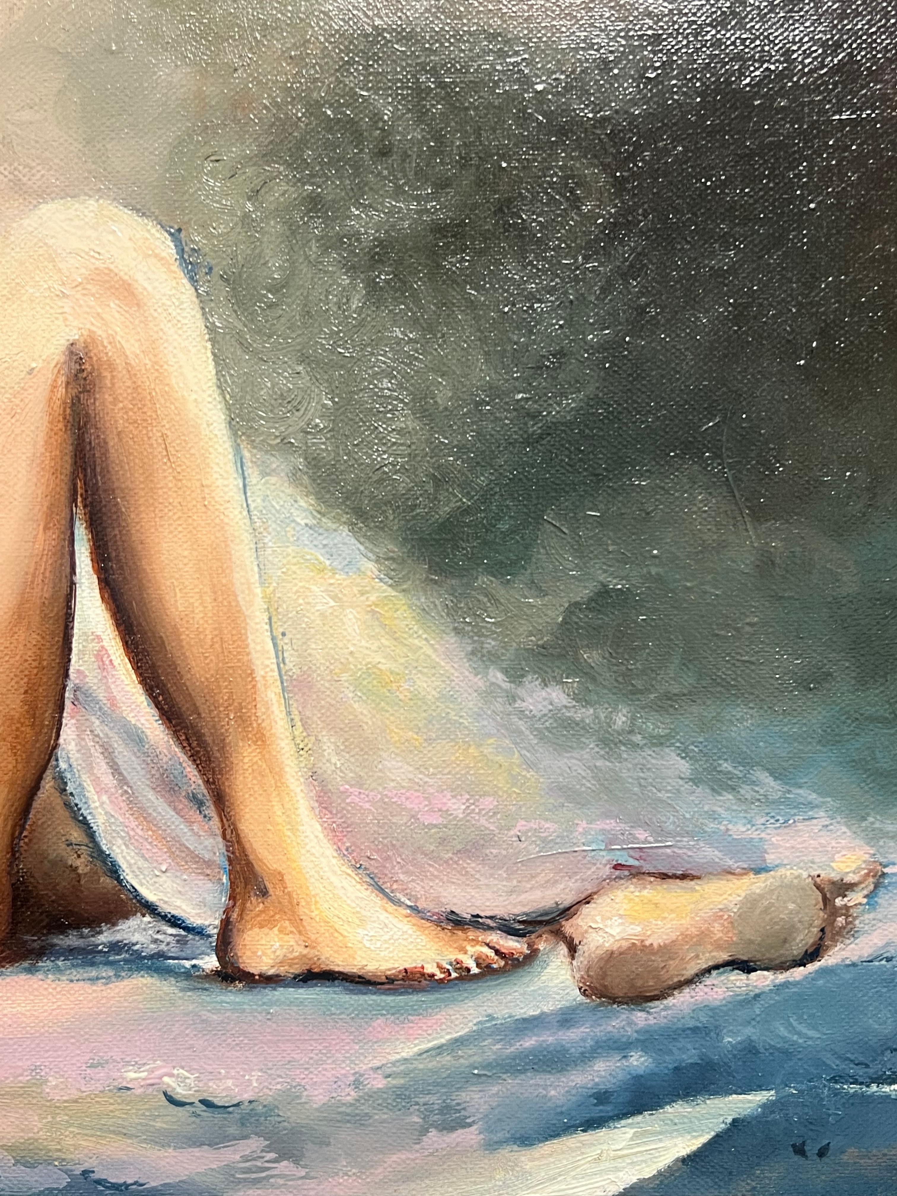 Peinture à l'huile encadrée : Nu couché dans une lumière de rêve Sérénité rayonnante en vente 1