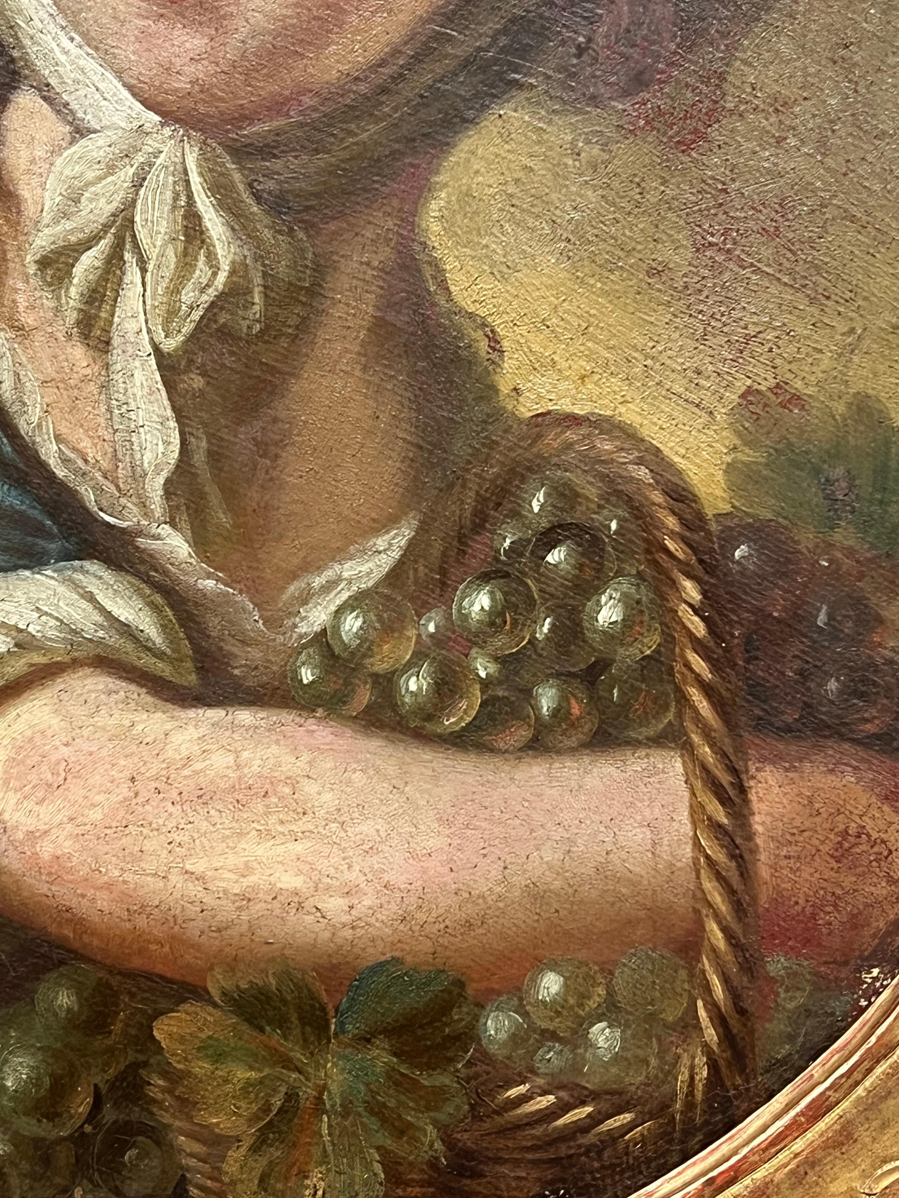 Pintura al óleo ovalada French Rococo del siglo XVIII Retrato de joven con uvas en venta 1