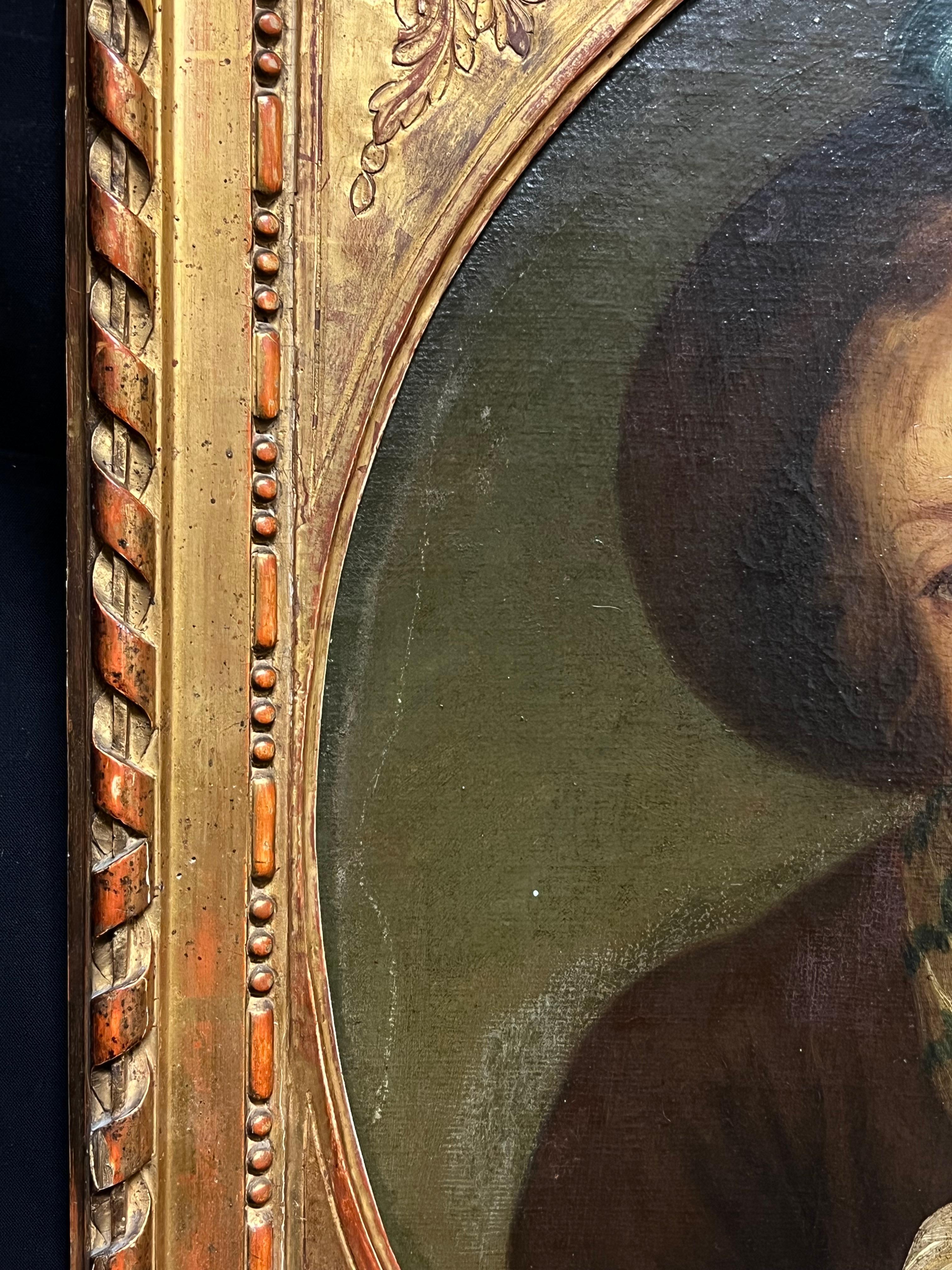 Retrato French Rococo Siglo XVIII Joven tocando la flauta Óleo ovalado en venta 3