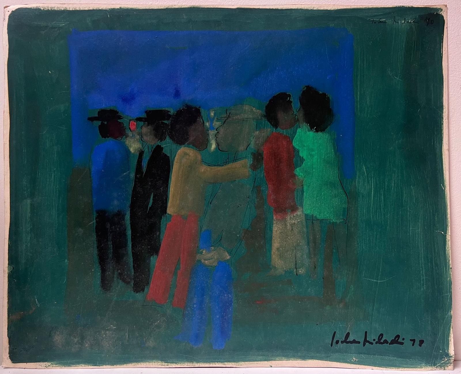 Gruppo di figure che si baciano - Quadro firmato Modernista francese del XX secolo - Painting di French School