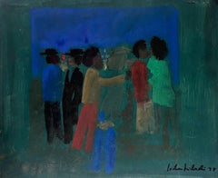 Groupe de personnages s'embrassant - peinture signée moderniste française du 20e siècle
