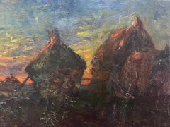 Haystacks at Sunset Vintage French Impressionist Oil Painting