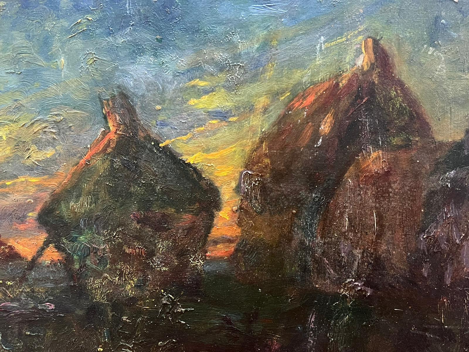Pajares al atardecer Pintura al óleo impresionista francesa vintage - Painting Impresionista de French School