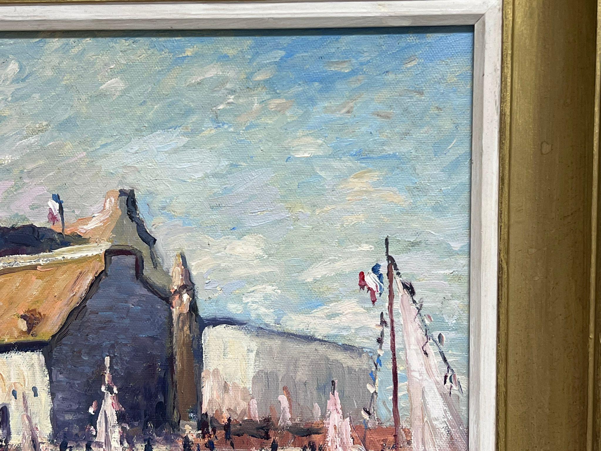 Honfleur Harbour Vintage French Signed Oil Painting framed For Sale 2