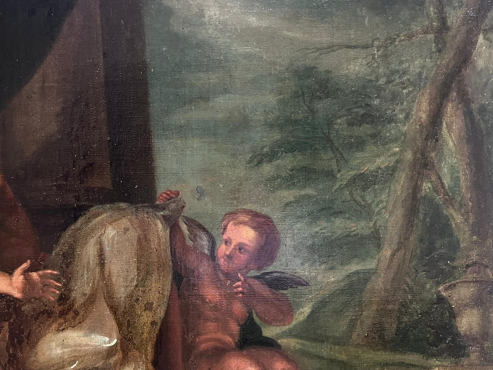 Huge 1700's French Old Master Oil Painting Jupiter & Diana Bedroom Nude Interior 2