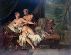 Huge 1700's French Old Master Oil Painting Jupiter & Diana Bedroom Nude Interior