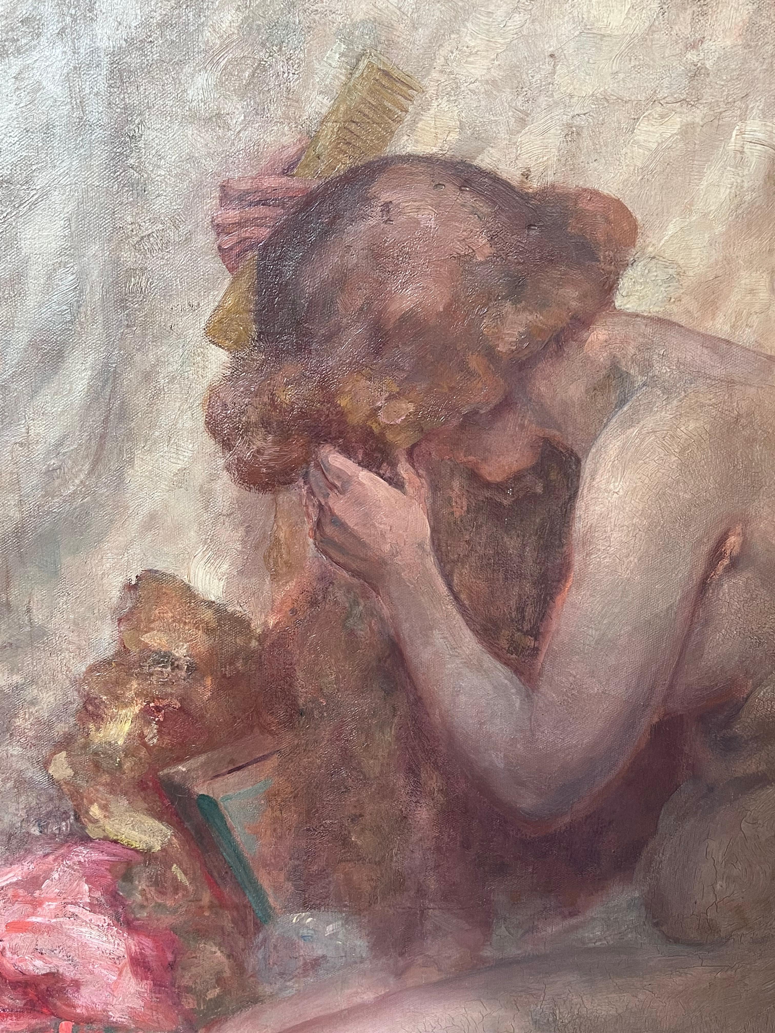 Huge 1900's French Impressionist Oil on Canvas Nude Model Artists Interior - Painting by French School