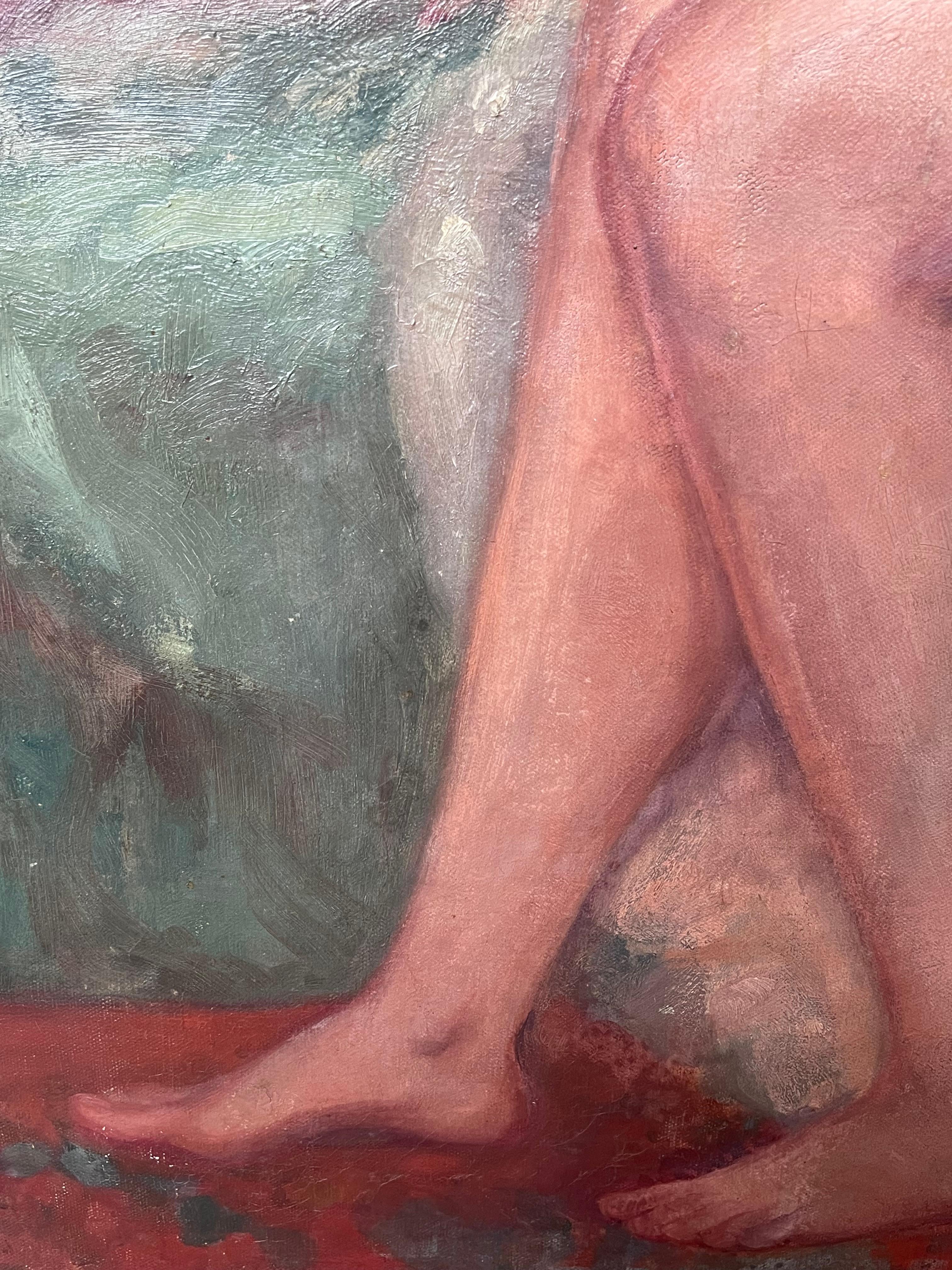 The Artists Model
French Impressionist, circa 1900's
oil on canvas, unframed
indistinctly signed with initials to the corner
canvas: 51.5 x 35.5 inches
Provenance: private collection, Paris
Condition: very minor scuffs, but overall very good