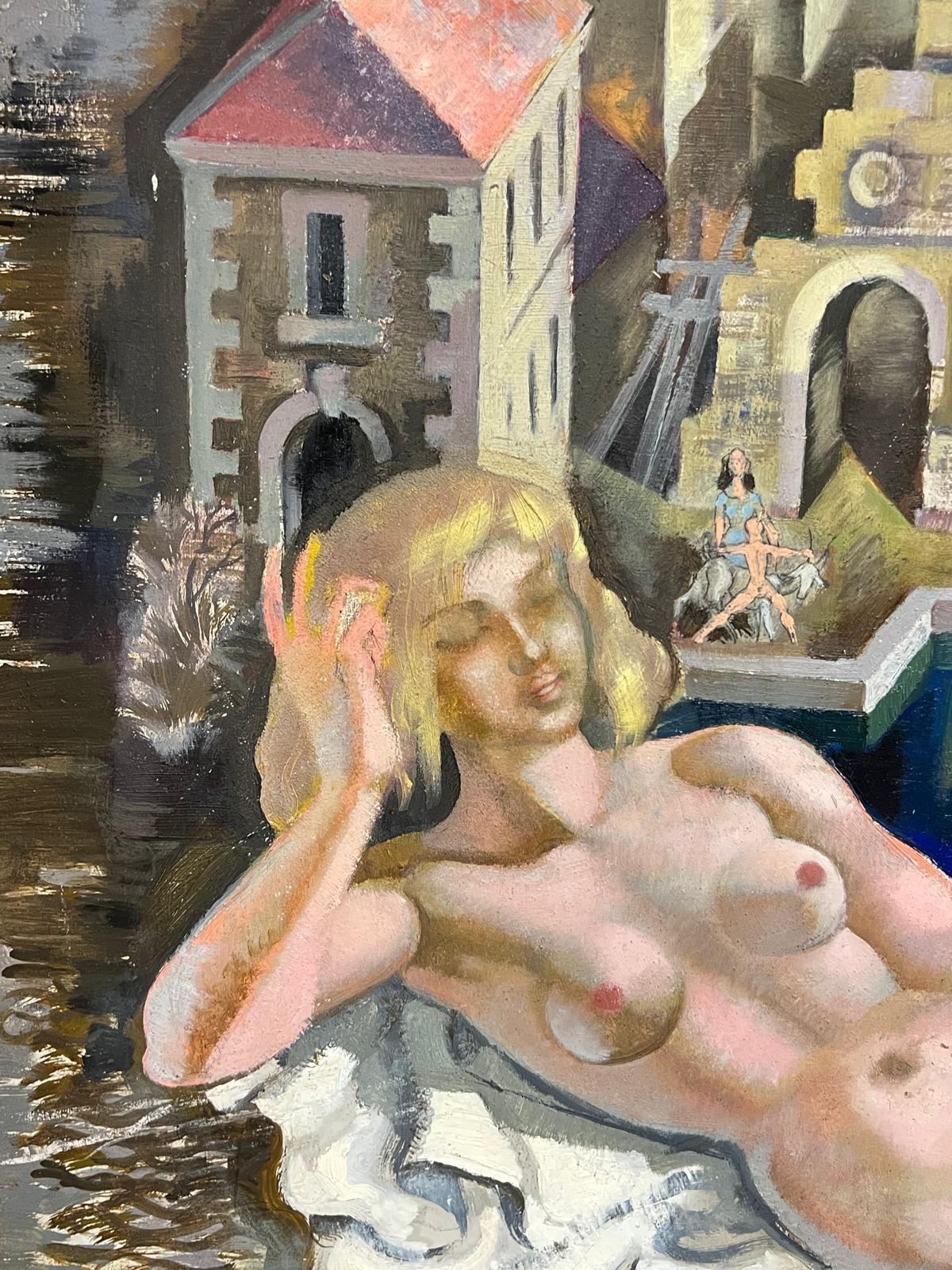 Enorme Venus desnuda francesa de los años 50 en un paisaje onírico de arquitectura clásica Mítica en venta 1