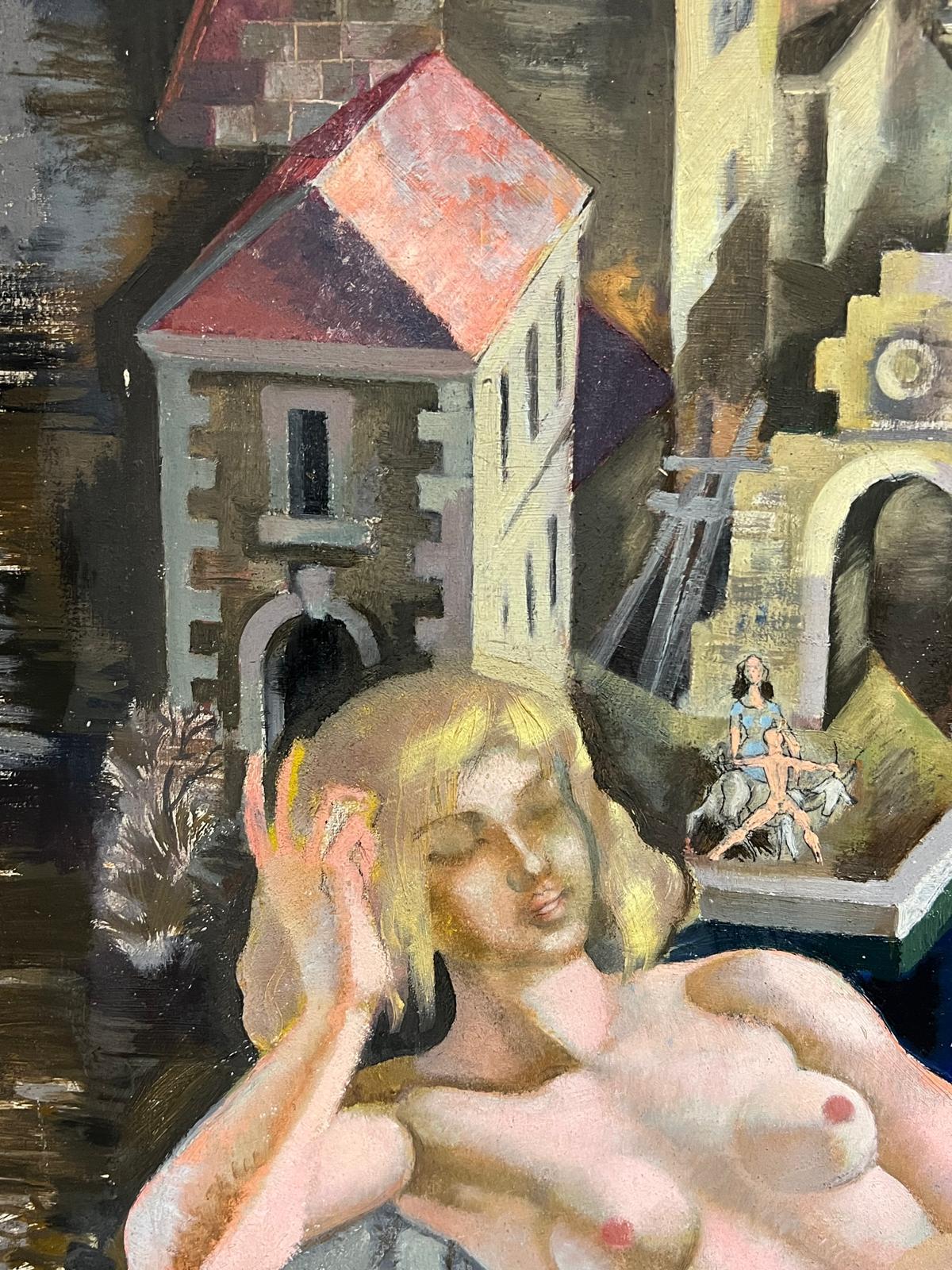 Enorme Venus desnuda francesa de los años 50 en un paisaje onírico de arquitectura clásica Mítica en venta 3