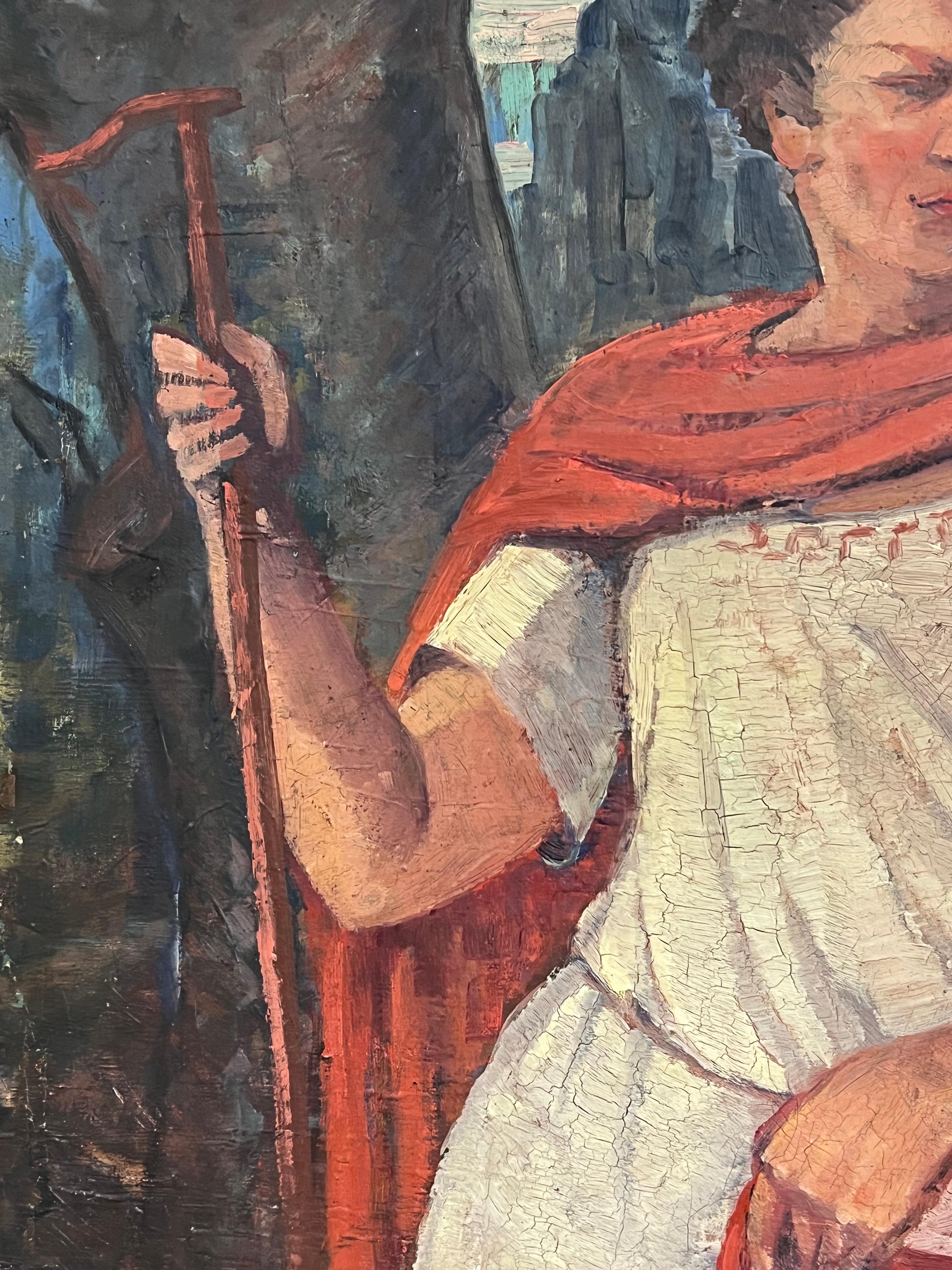 Huge Antique French Signed Oil Painting Roman Soldier with Nude Shepherdess For Sale 1