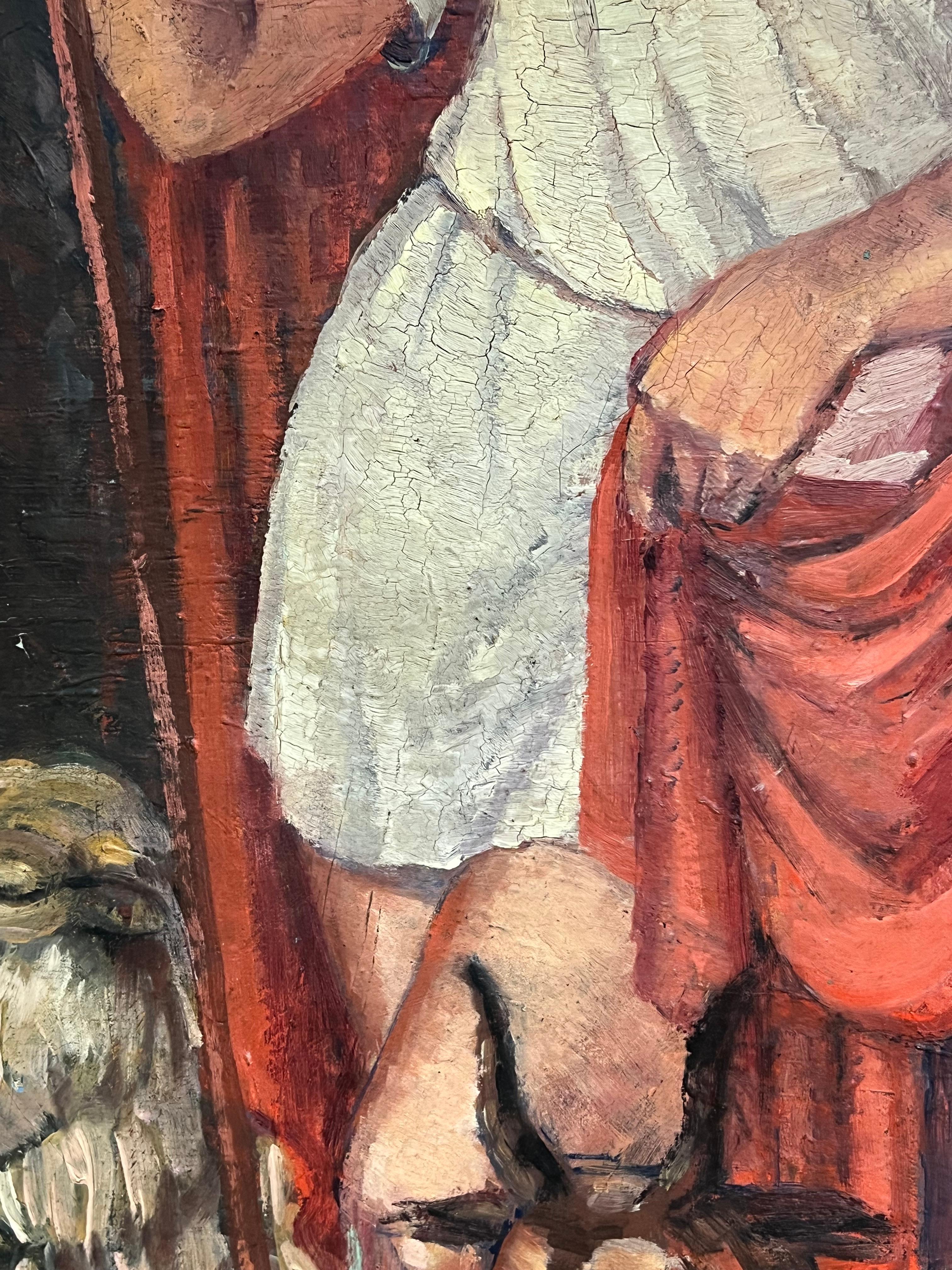Huge Antique French Signed Oil Painting Roman Soldier with Nude Shepherdess For Sale 3