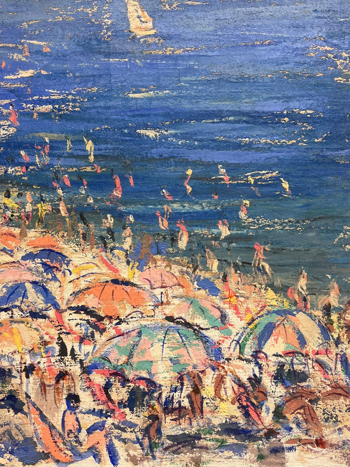 La vivace scena della spiaggia mediterranea
Francese. Anni '60-'70
olio su tela firmato in modo indistinto, non incorniciato
tela: 24 x 29 pollici
Provenienza: collezione privata, Parigi
Condizioni: ottime condizioni

Descrizione:
Questo dipinto a