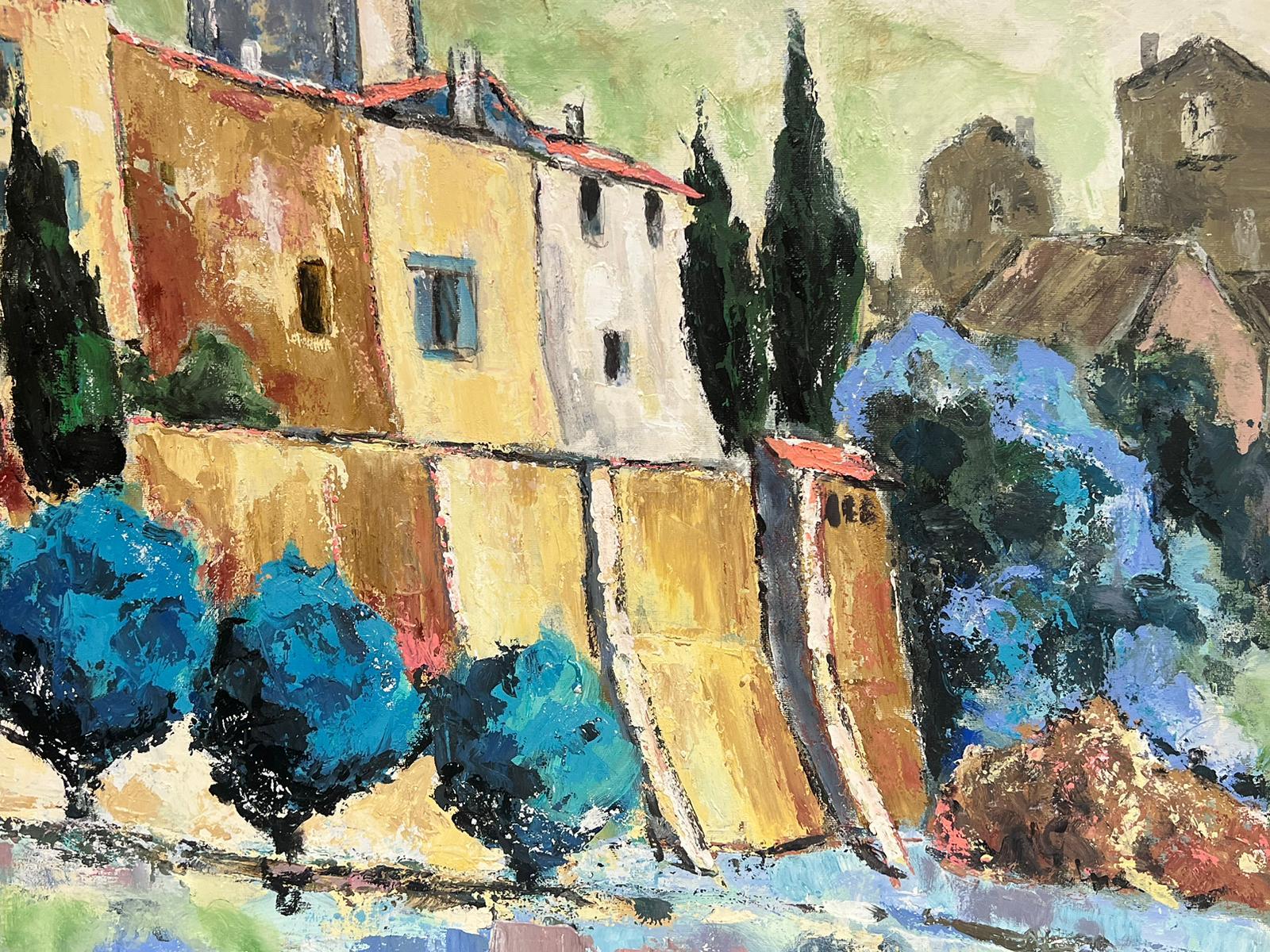 Huge French Impressionist Signed Oil The Luberon Provence Hilltop Village For Sale 2
