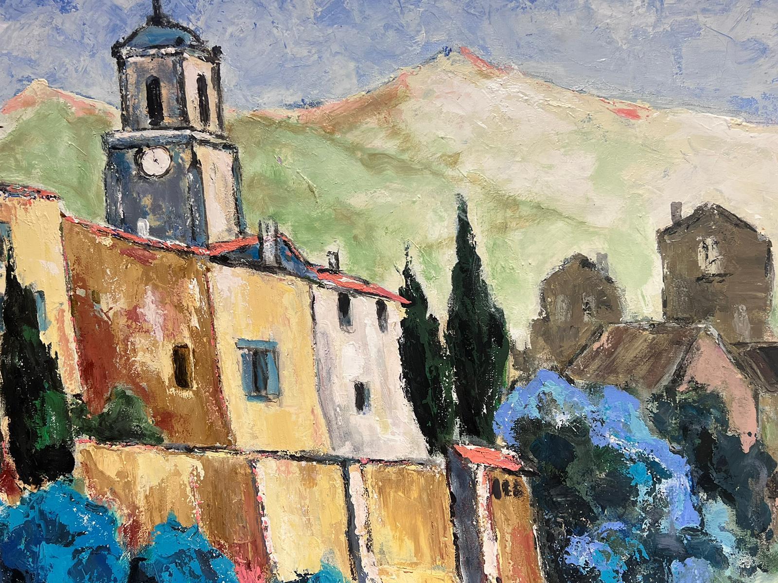 Huge French Impressionist Signed Oil The Luberon Provence Hilltop Village For Sale 3
