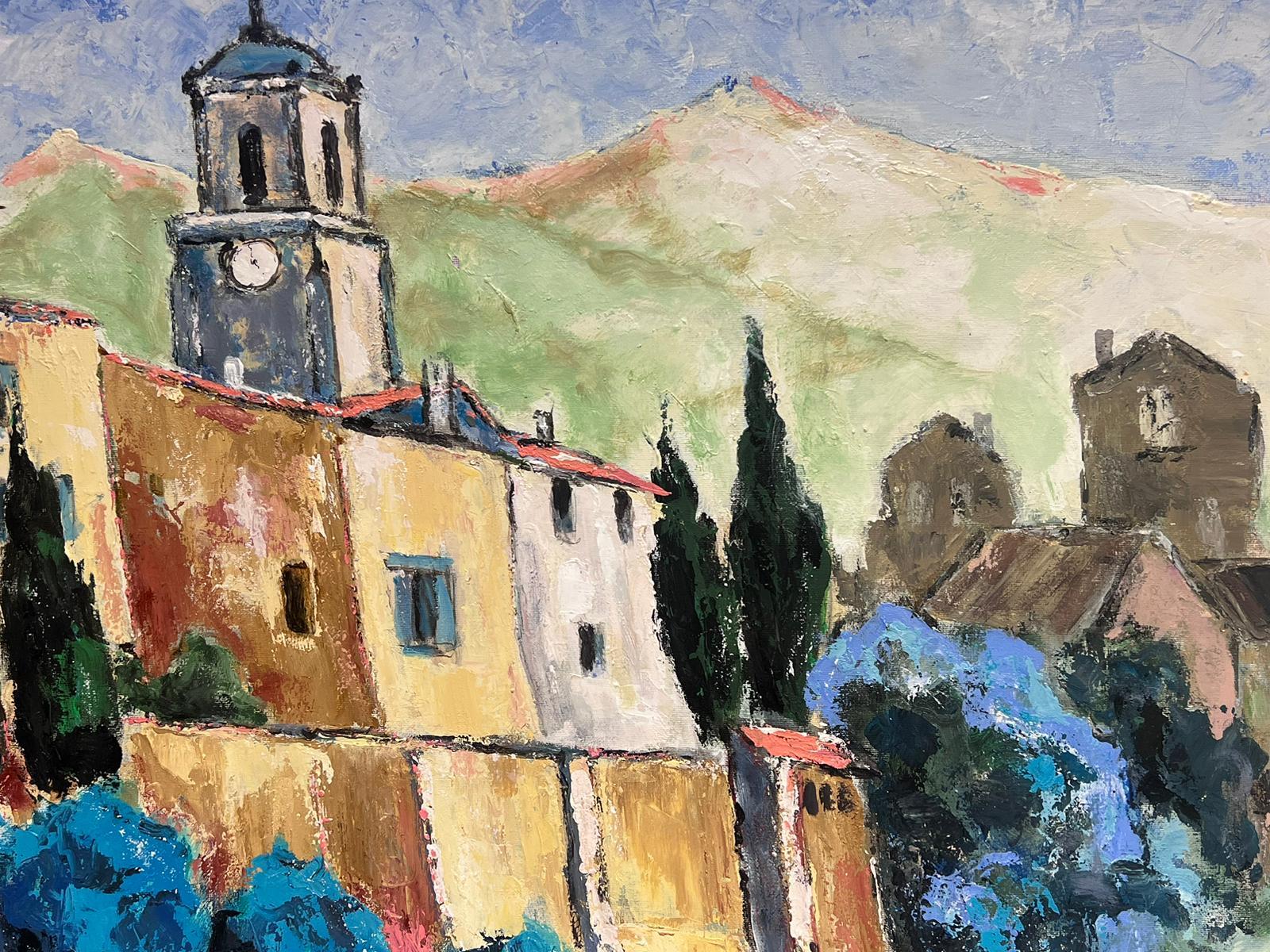 Huile impressionniste française signée « The Luberon Provence Hilltop Village » en vente 2