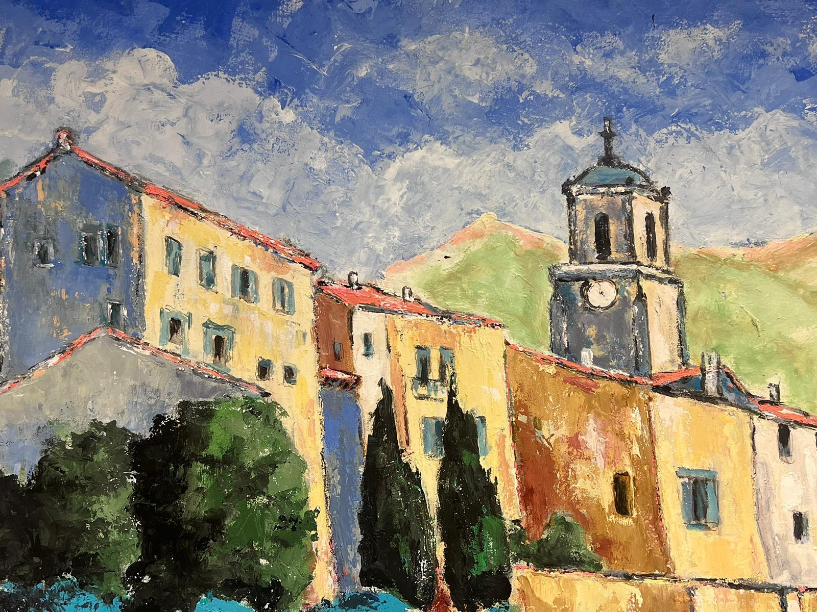 Huge French Impressionist Signed Oil The Luberon Provence Hilltop Village For Sale 5