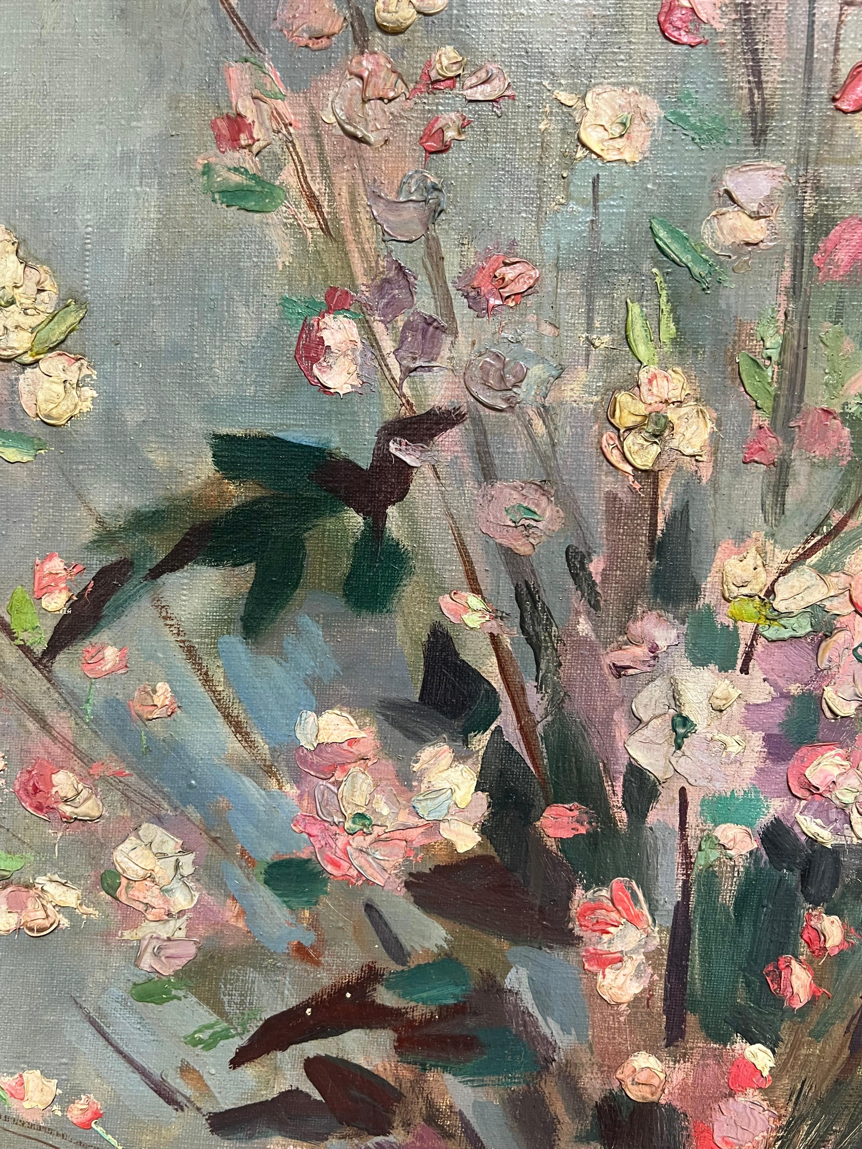 Elegant Floral Still Life
French School, mid 20th century
signed oil on canvas, unframed
Canvas : 39.5 x 32 inches
Provenance: private collection, France
Condition: very good condition

Description:
This exquisite floral still life by M. Saulo