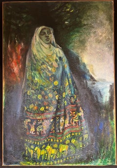 Huge Portrait Veiled Female in Dreamlike Fusion of Spirituality and Nature