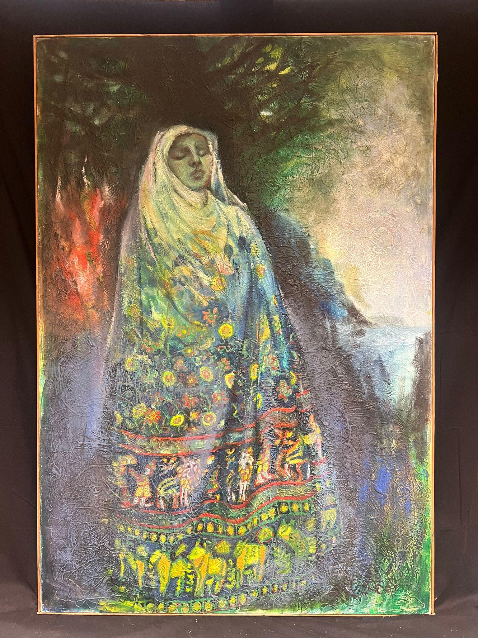 Enorme ritratto di donna velata in una fusione onirica di spiritualità e Nature - Painting Surrealismo di French School
